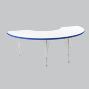 36" x 72" Half Moon Thermofused Activity Table with Adjustable Standard Swivel Glide Legs - White/Blue/White