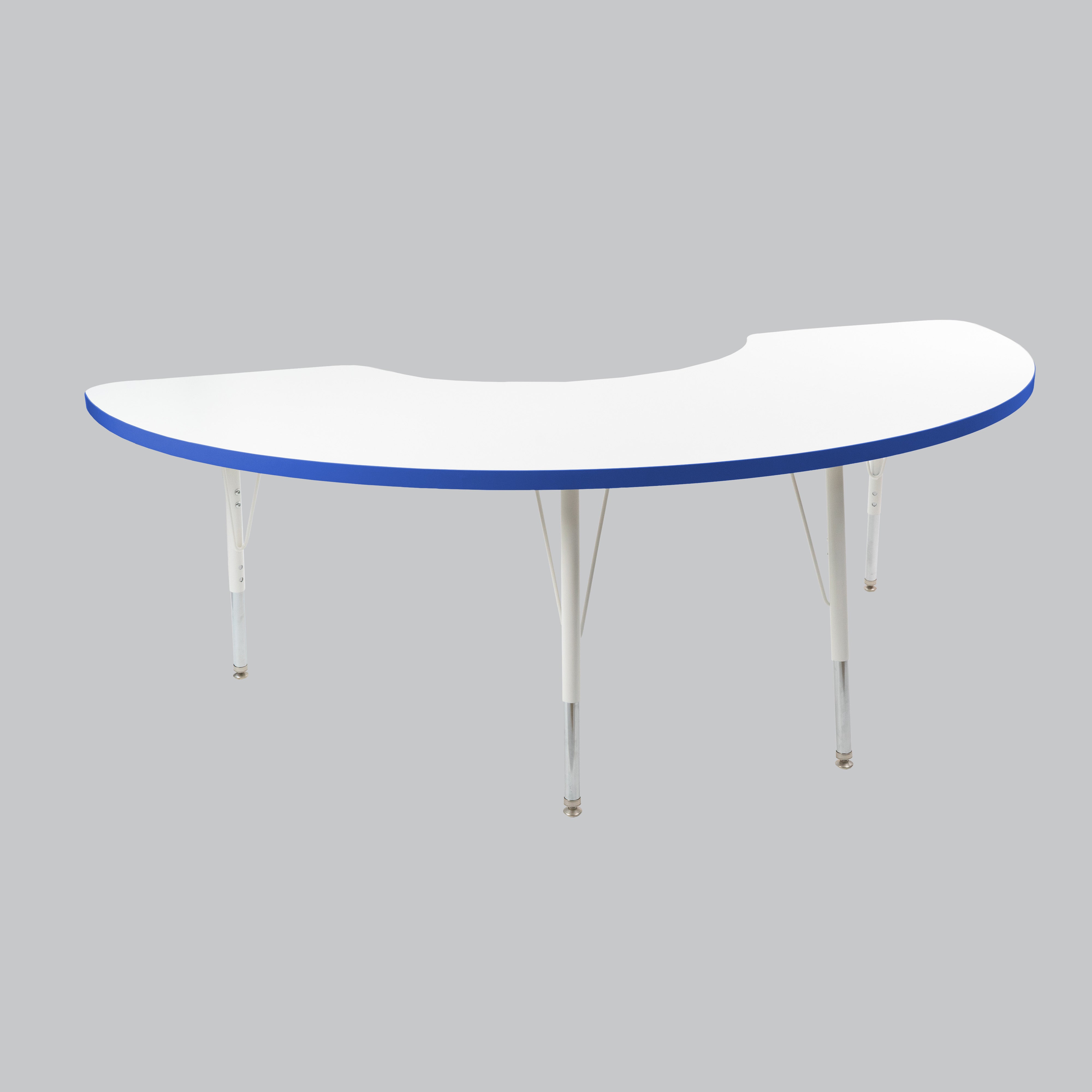 36" x 72" Half Moon Thermofused Activity Table with Adjustable Standard Swivel Glide Legs - White/Blue/White