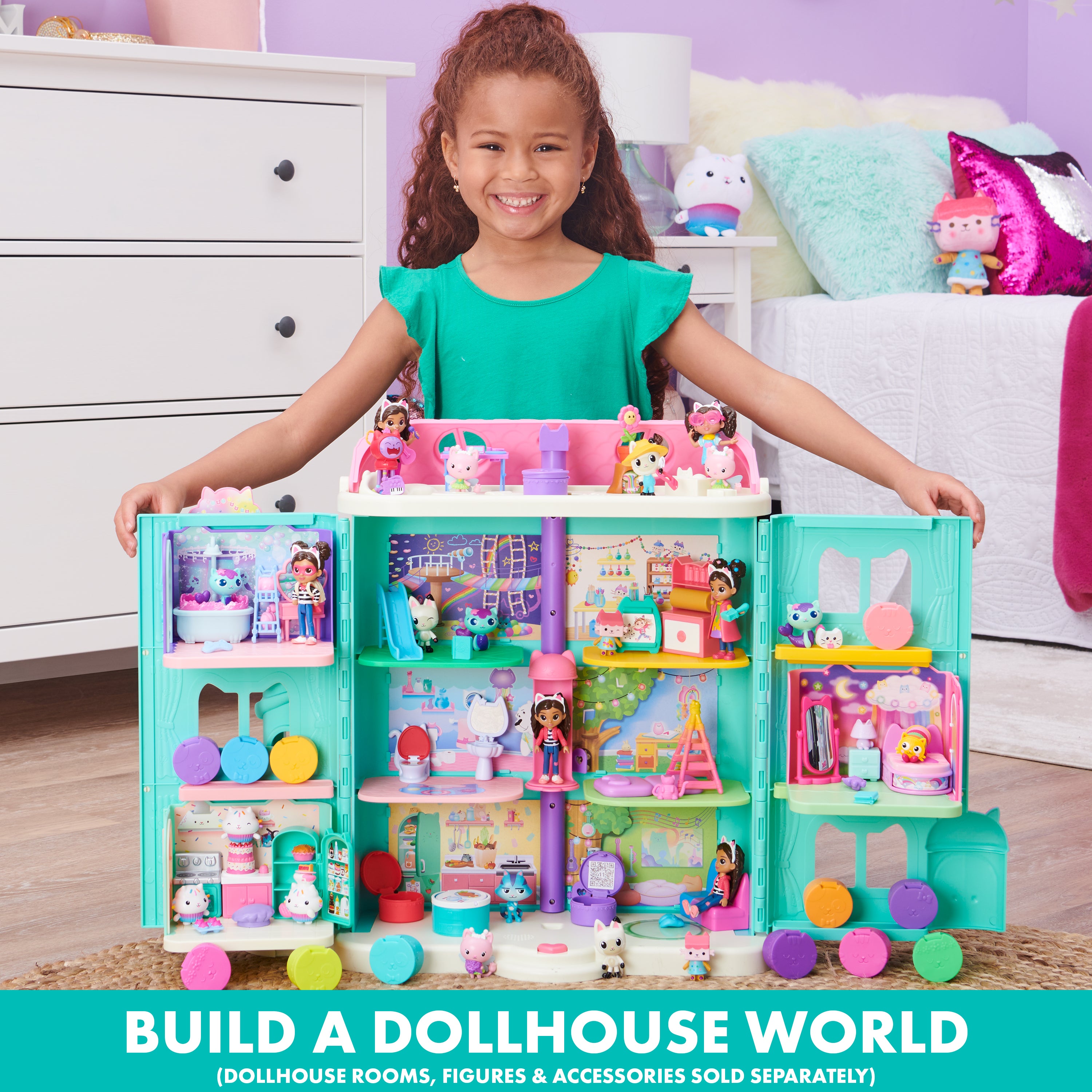 Gabby’s Dollhouse, Purrfect Dollhouse with 2 Toy Figures, 8 Furniture Pieces, 3 Accessories, 2 Deliveries and Sounds, Kids Toys for Ages 3 and up