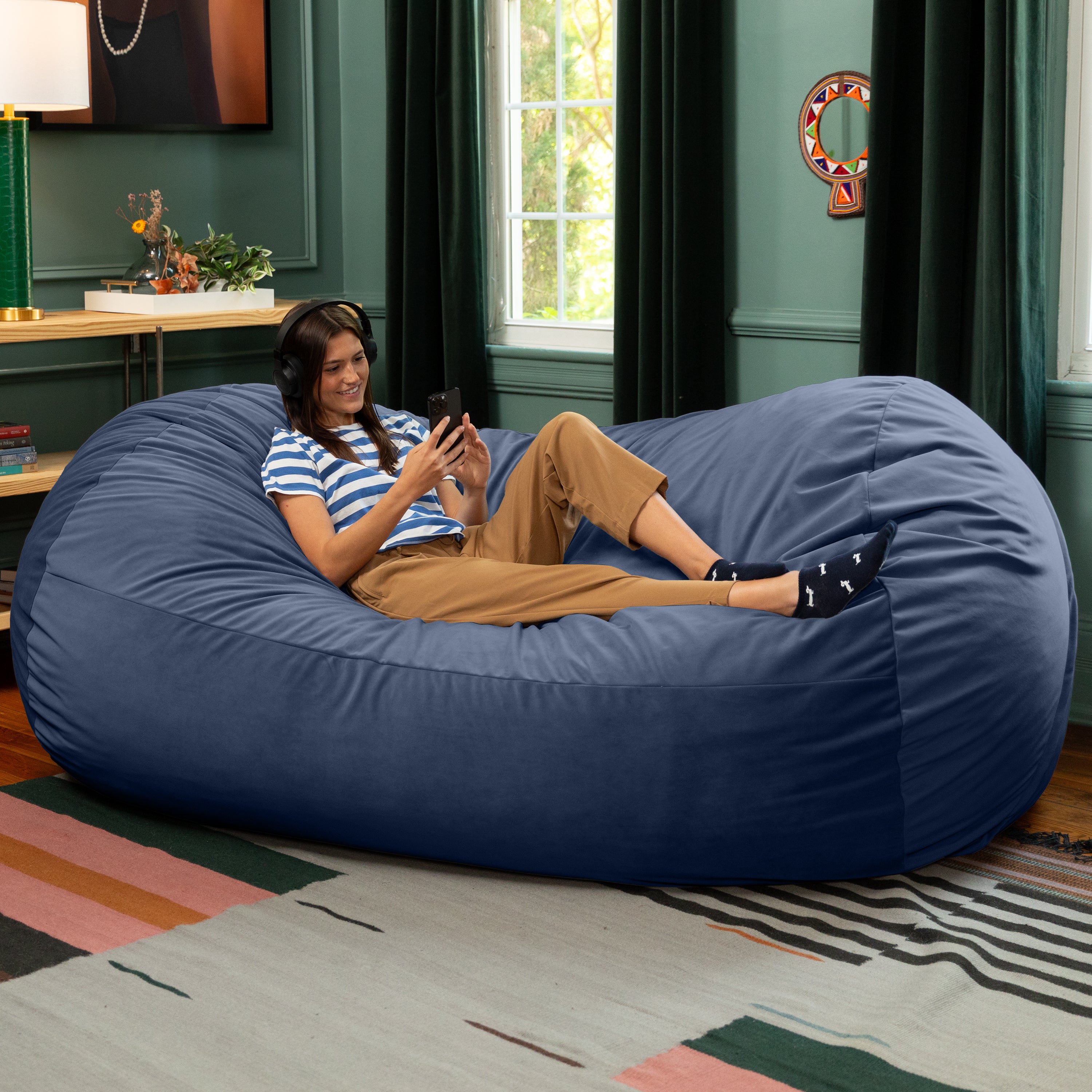 Jaxx Grand Lounger 7 Foot Bean Bag Sofa -Lush Velvet Navy