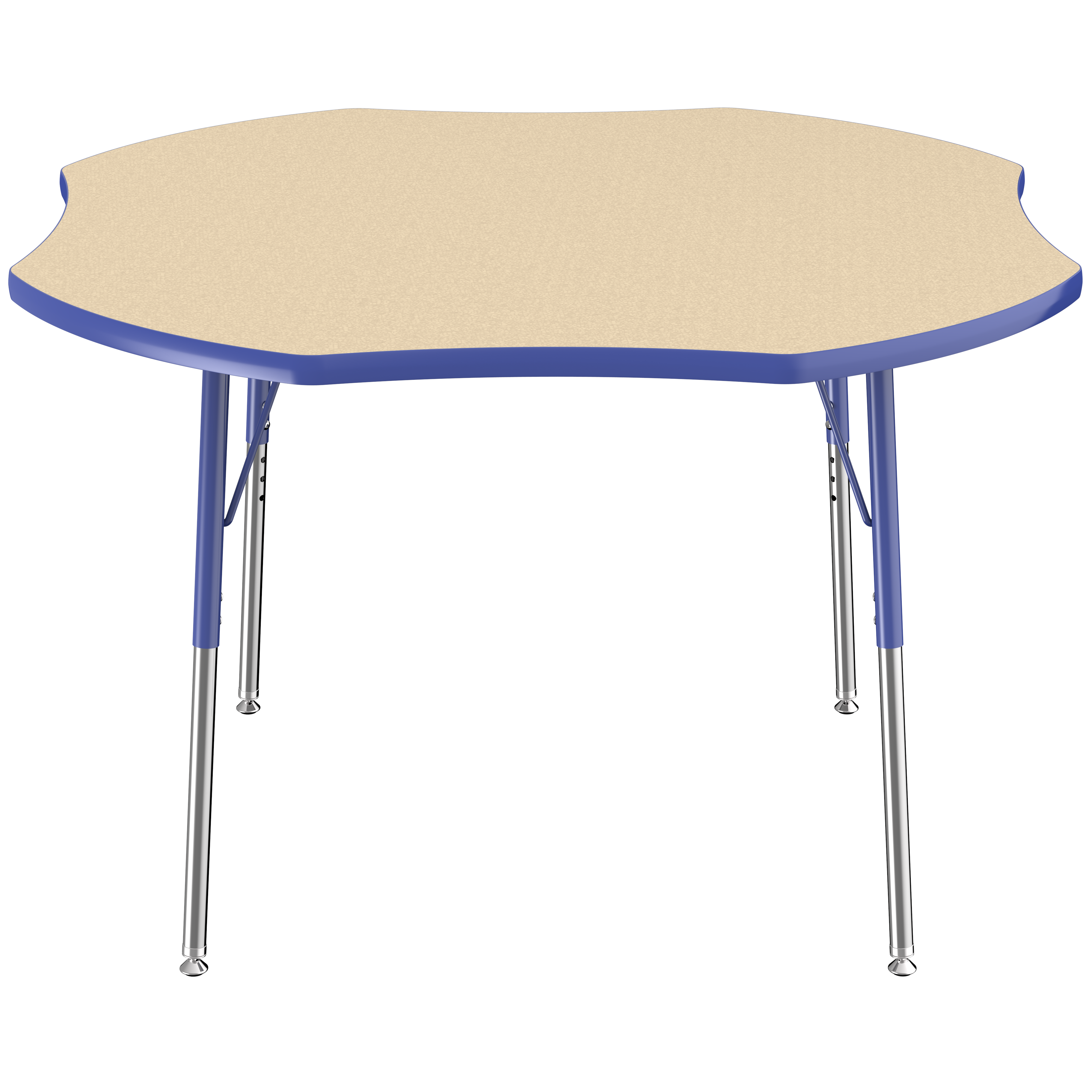 48" x 48" Clover T-Molding Activity Table with Adjustable Standard Swivel Glide Legs - Maple/Blue