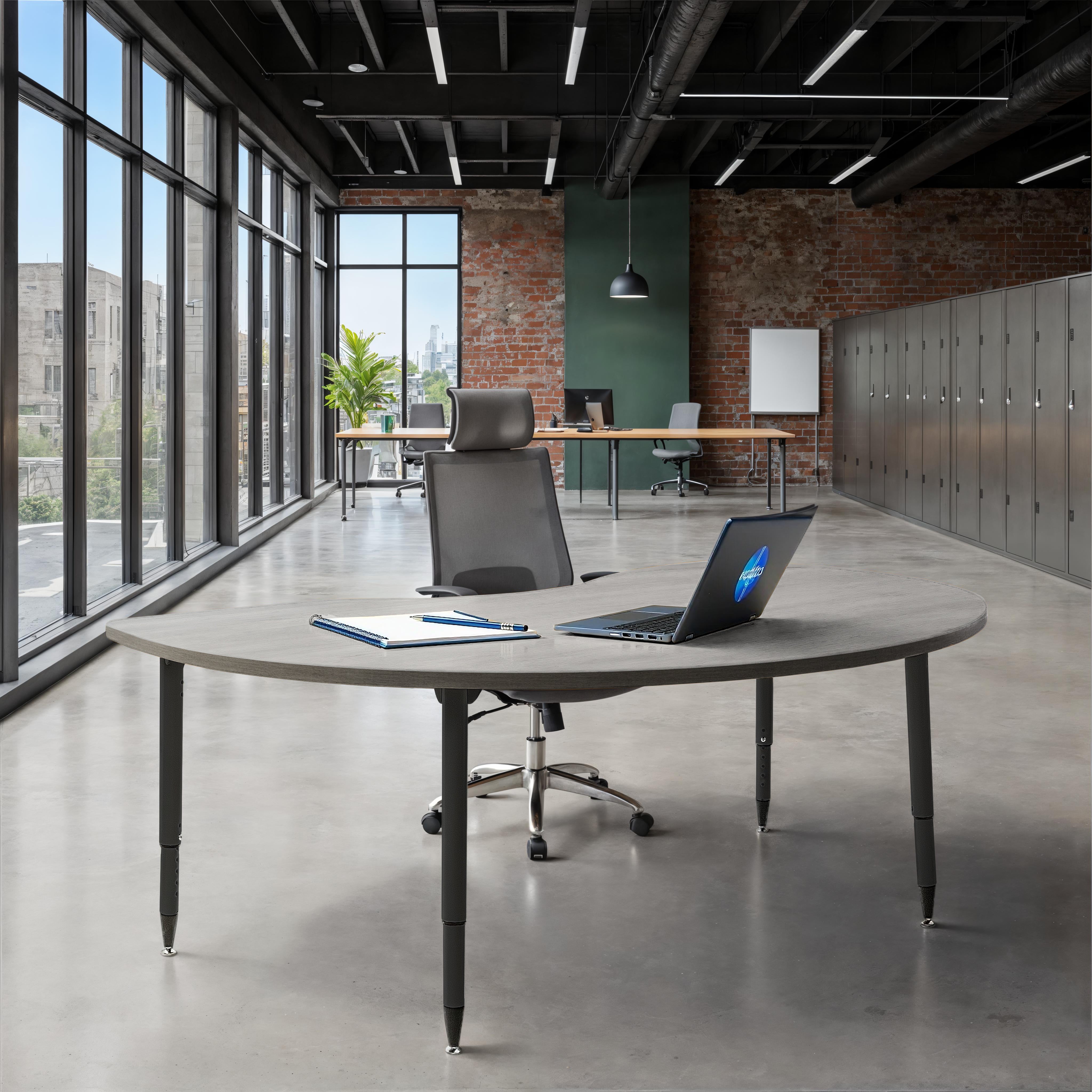 Adapte 48" x 72" Kidney Woodgrain Activity Table with Adjustable Tapered Legs - Light Gray Wood/Black
