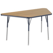 30" x 60" Trapezoid T-Molding Activity Table with Adjustable Standard Swivel Glide Legs - Pasadena Oak/Navy