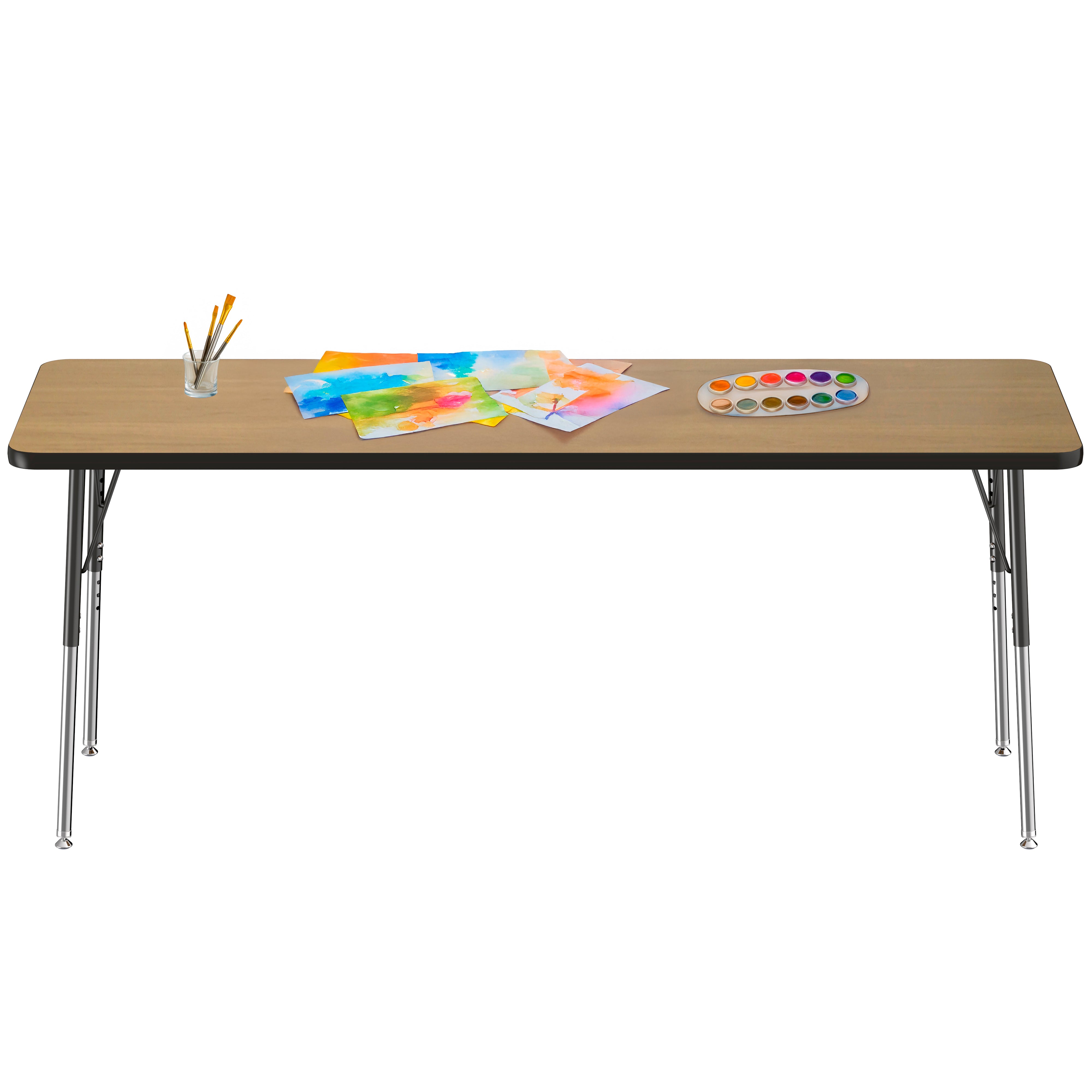 24" x 72" Rectangle T-Molding Activity Table with Adjustable Standard Swivel Glide Legs - Pasadena Oak/Black