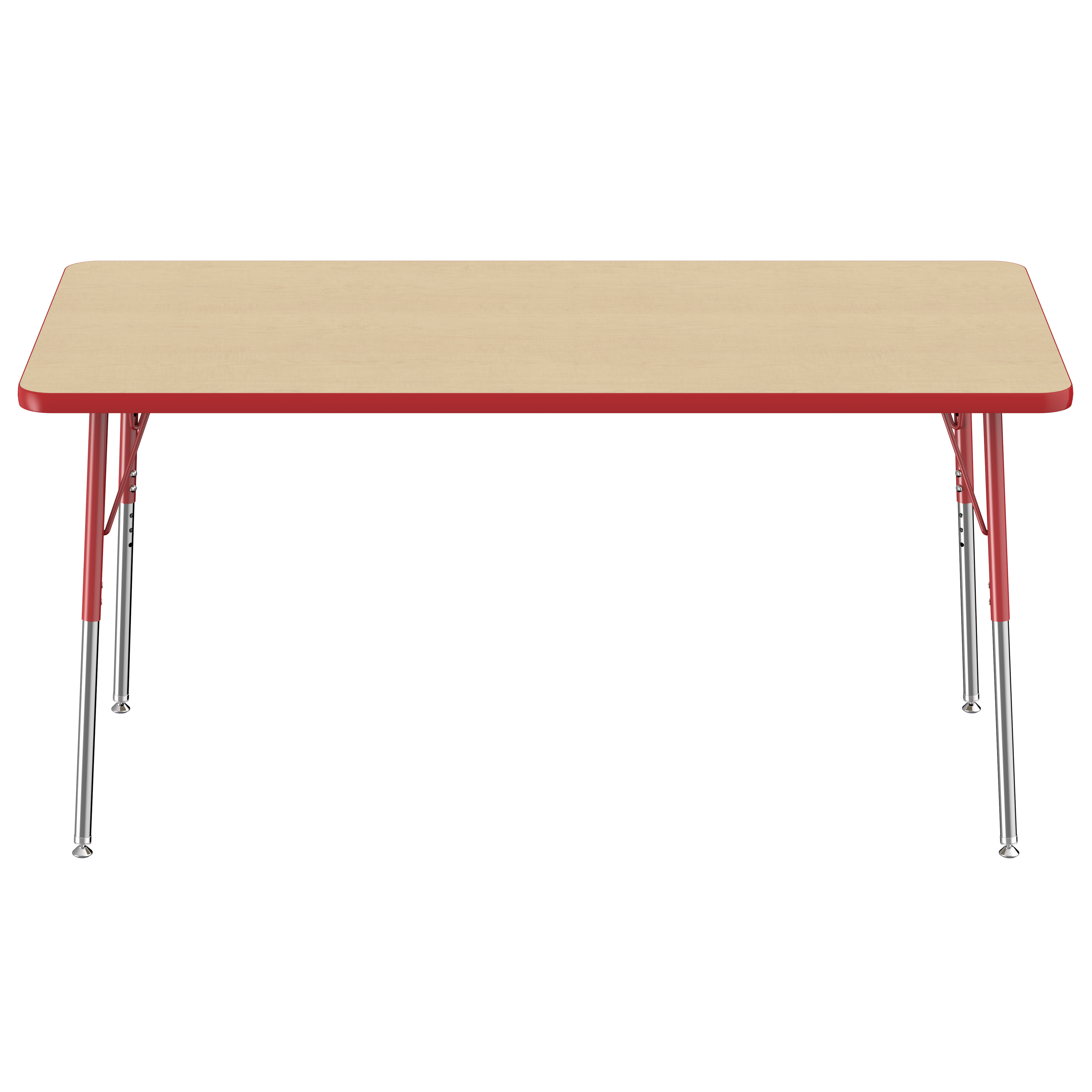 30" x 60" Rectangle T-Molding Activity Table with Adjustable Standard Swivel Glide Legs - Maple/Red