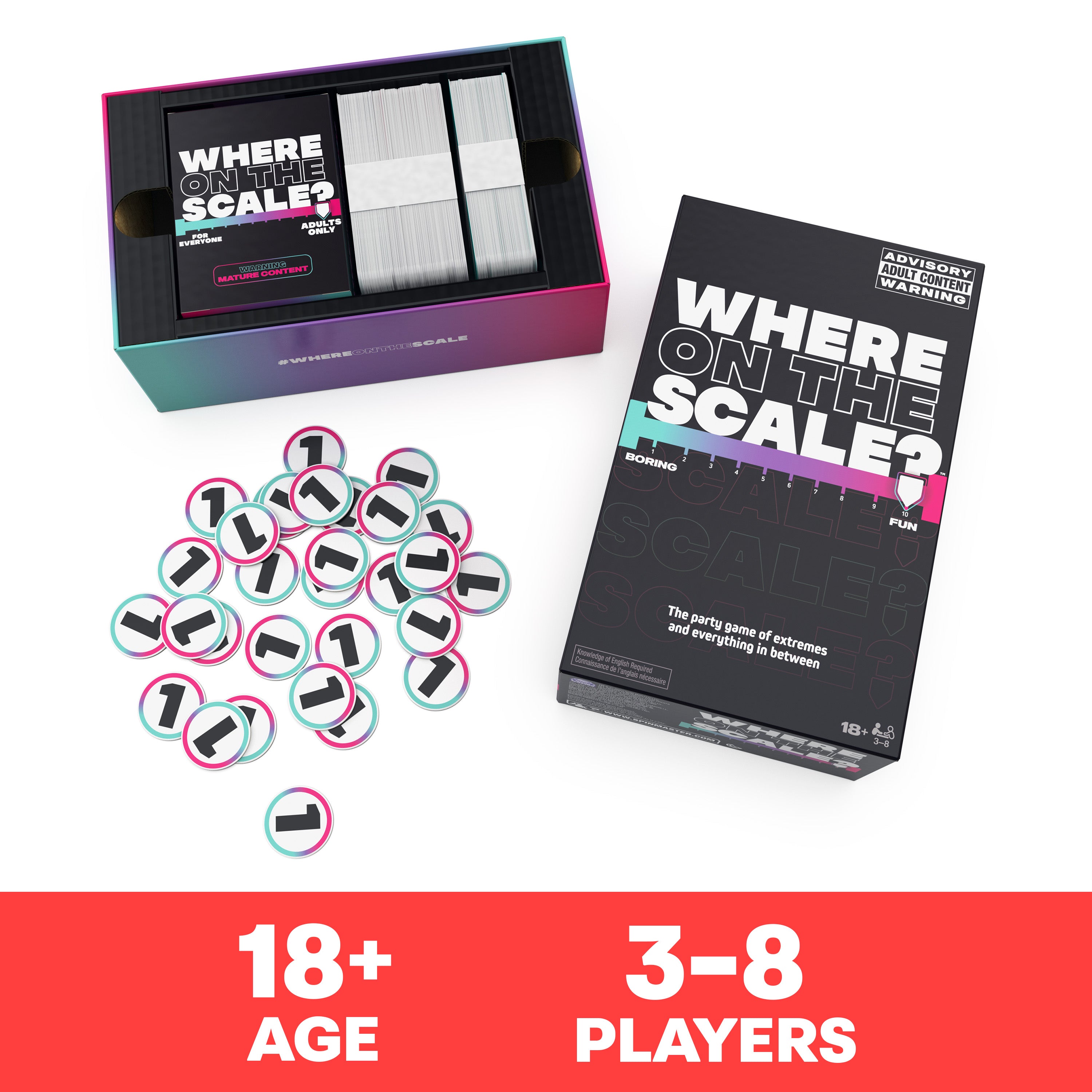 Spin Master Games, Where on the Scale, A Party Game of Extremes, for Friendsgiving, Bachelorette Parties, College, Birthdays, Happy Hour & More, 2 & Up Players, for Ages 18 & Up