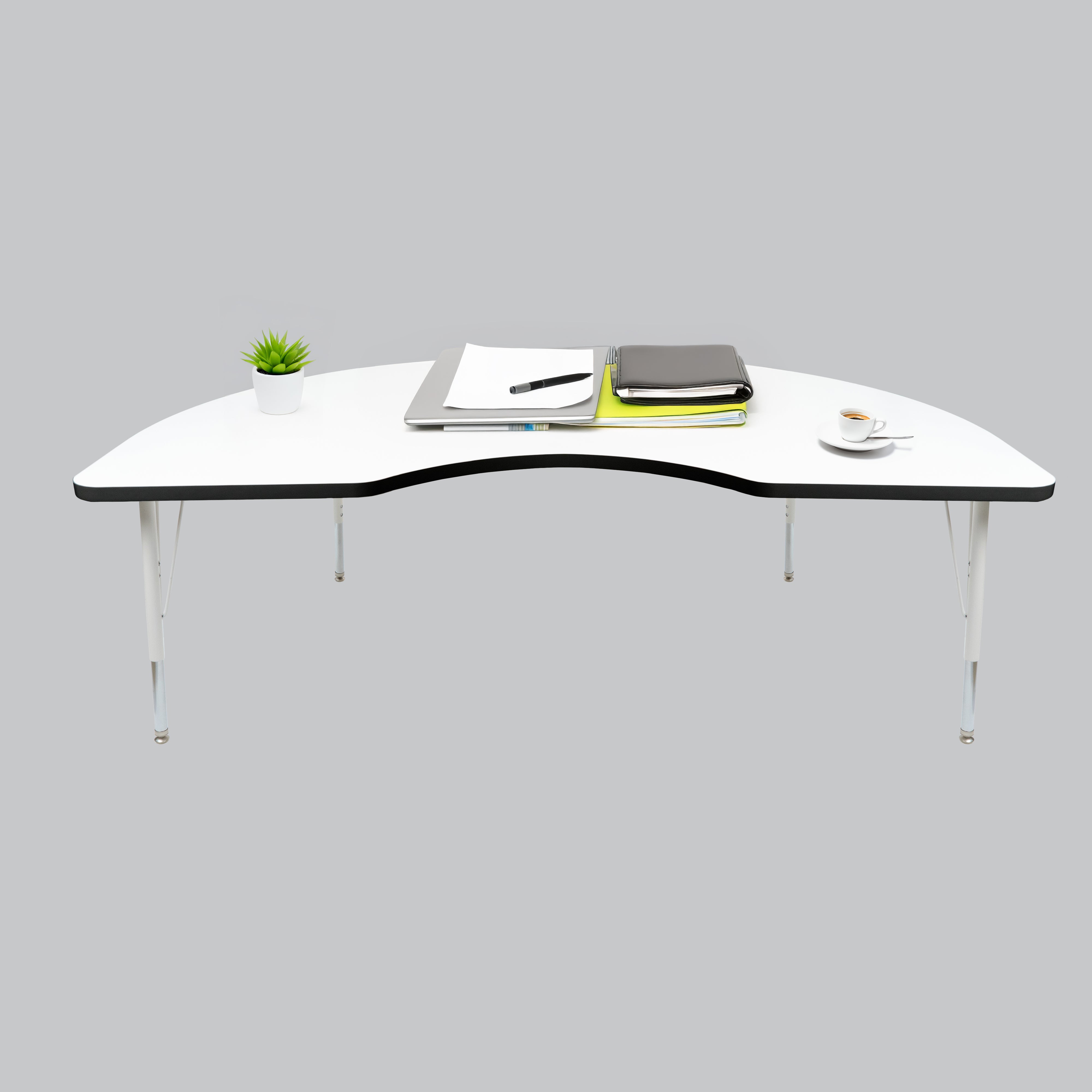48" x 72" Kidney Thermofused Activity Table with Adjustable Standard Swivel Glide Legs - White/Black/White