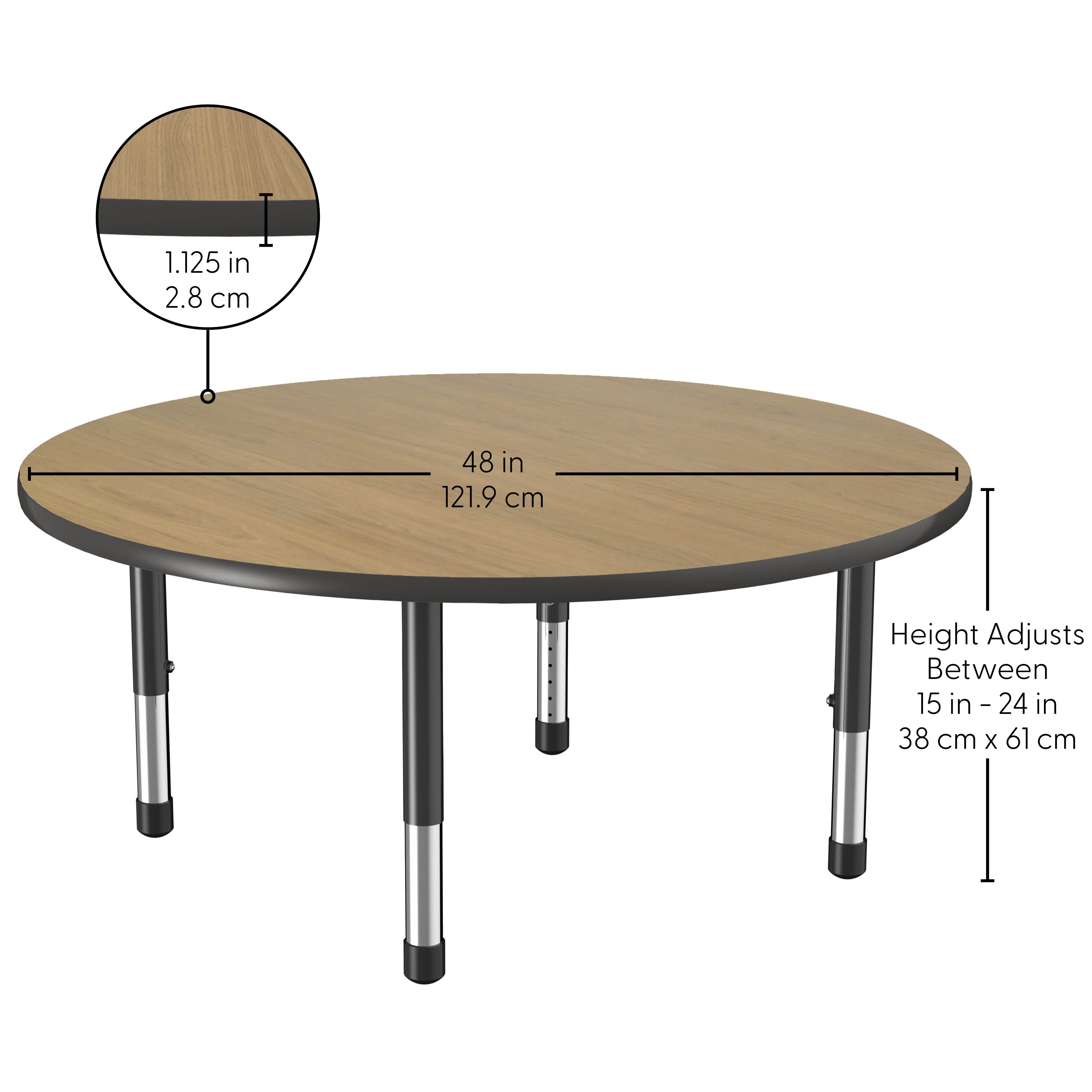 48" Round Thermofused Activity Table with Adjustable Chunky Legs - Pasadena Oak/Black