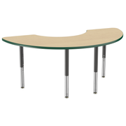 36" x 72" Half Moon T-Molding Activity Table with Adjustable Super Legs - Maple/Green/Black