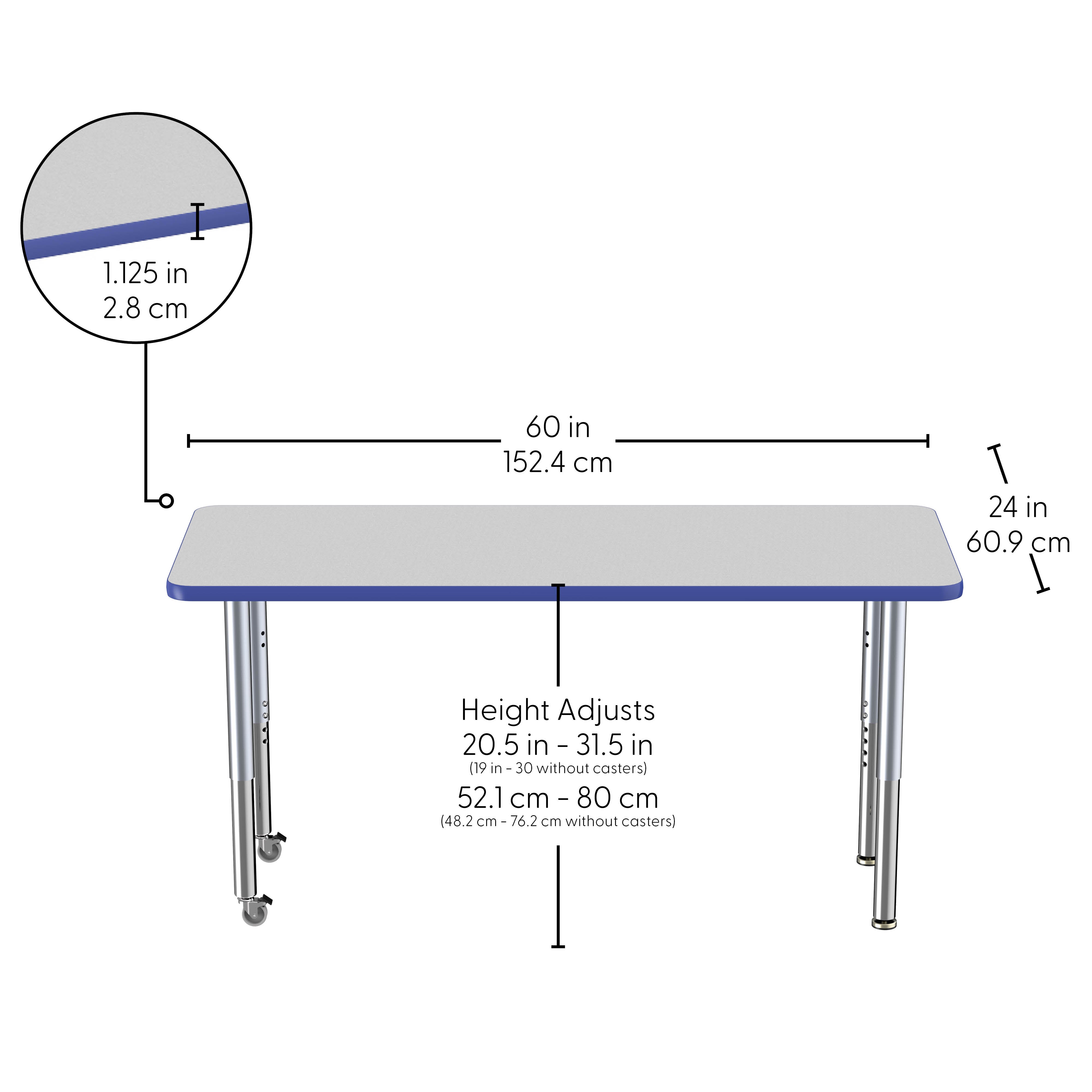 24" x 60" Rectangle Thermofused Activity Table with Adjustable Super Legs - Gray/Blue/Silver