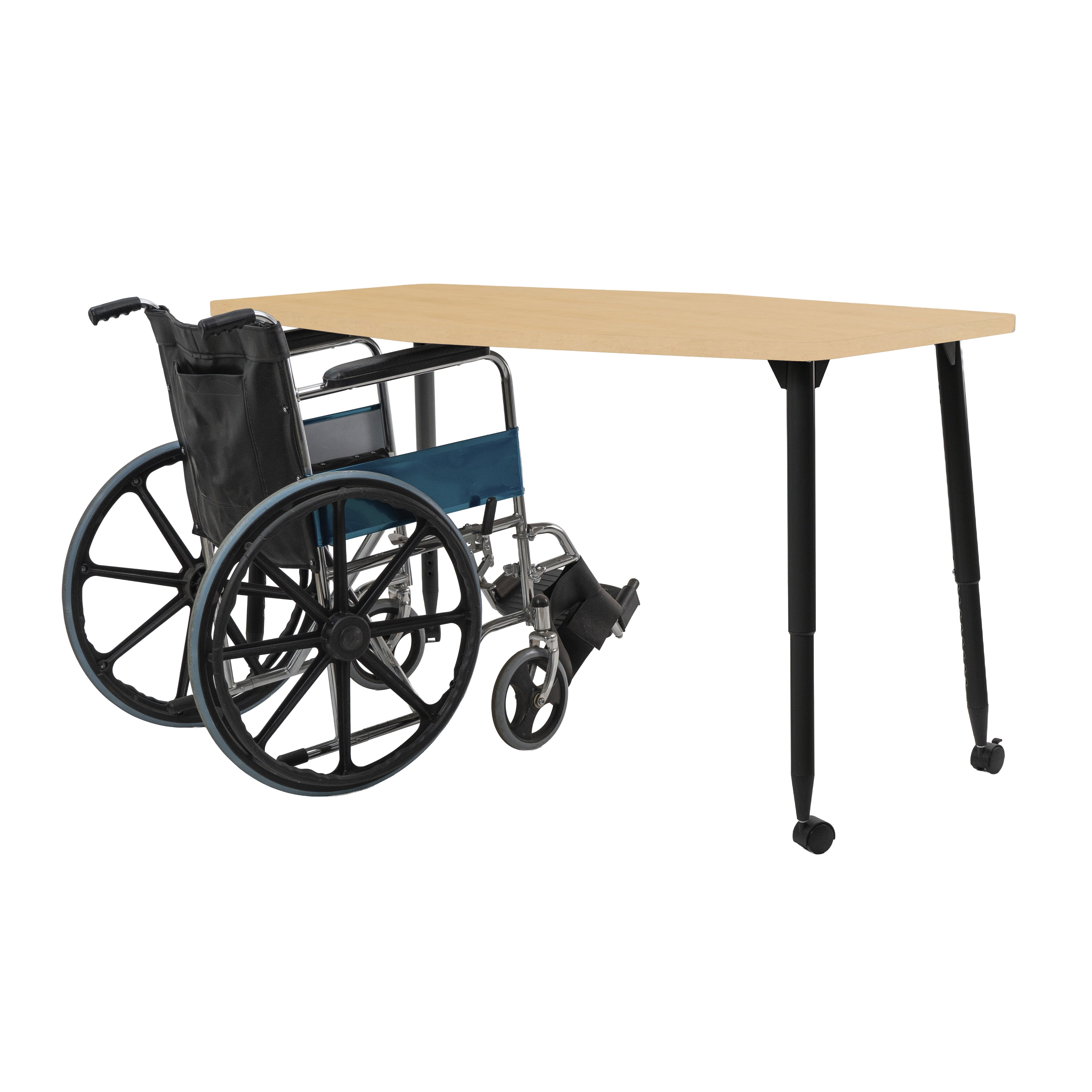 Adapte 34" x 60" Long Hexagon Woodgrain Activity Table with Adjustable Tapered Legs - Maple Grain/Black