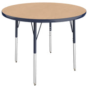 36" Round T-Molding Activity Table with Adjustable Standard Swivel Glide Legs - Maple/Navy