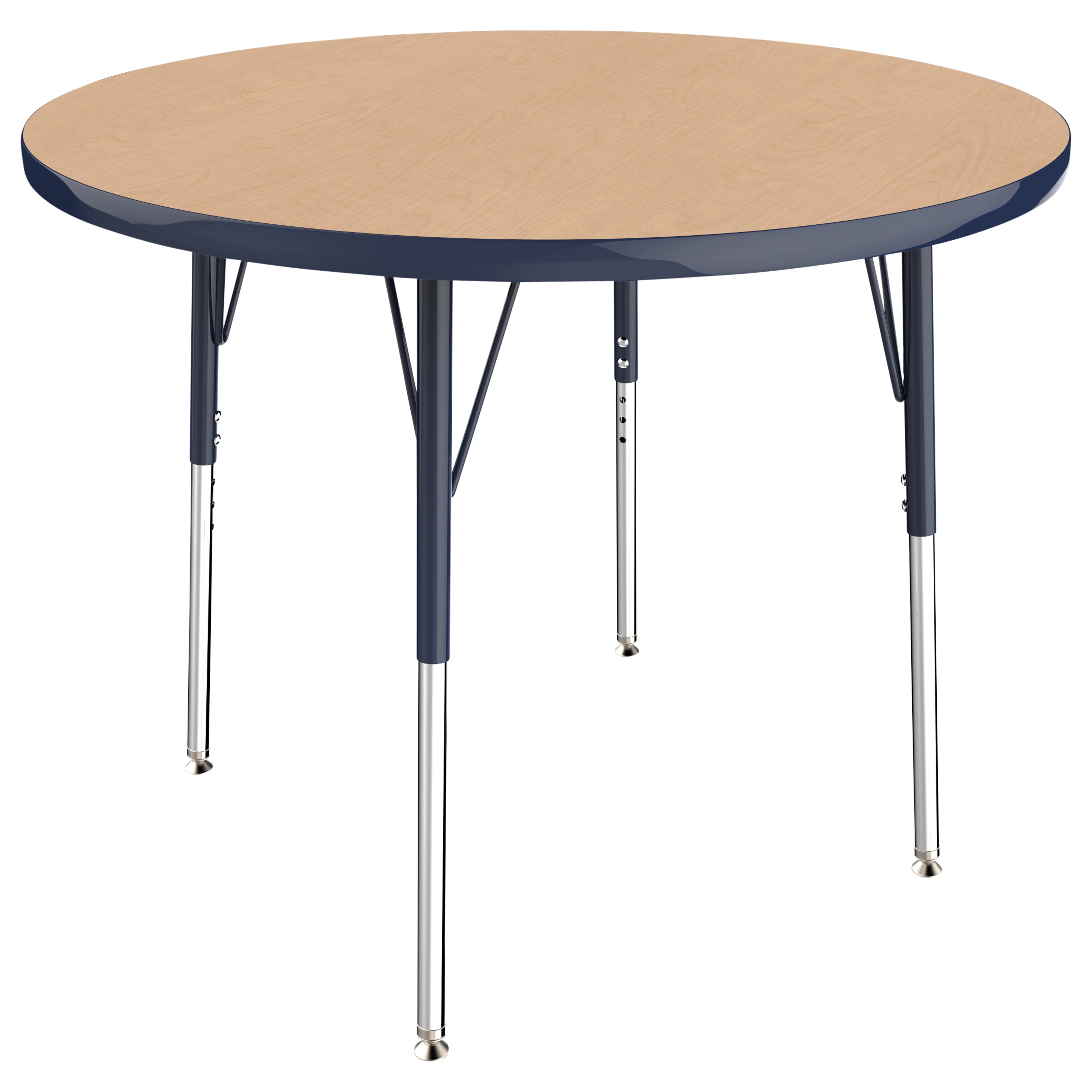 36" Round T-Molding Activity Table with Adjustable Standard Swivel Glide Legs - Maple/Navy