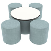 Pro Series Dry-Erase 30" Round Ottoman Table with Round 18" H Seating, 5-Piece Set - Sky Blue Crosshatch/Whiteboard