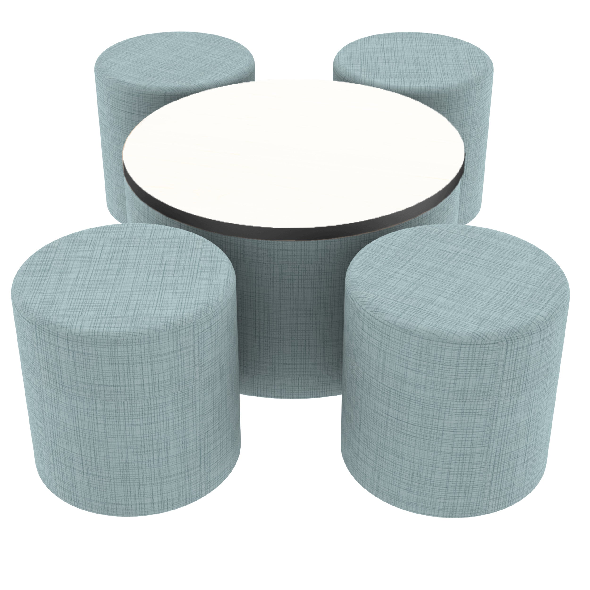 Pro Series Dry-Erase 30" Round Ottoman Table with Round 18" H Seating, 5-Piece Set - Sky Blue Crosshatch/Whiteboard