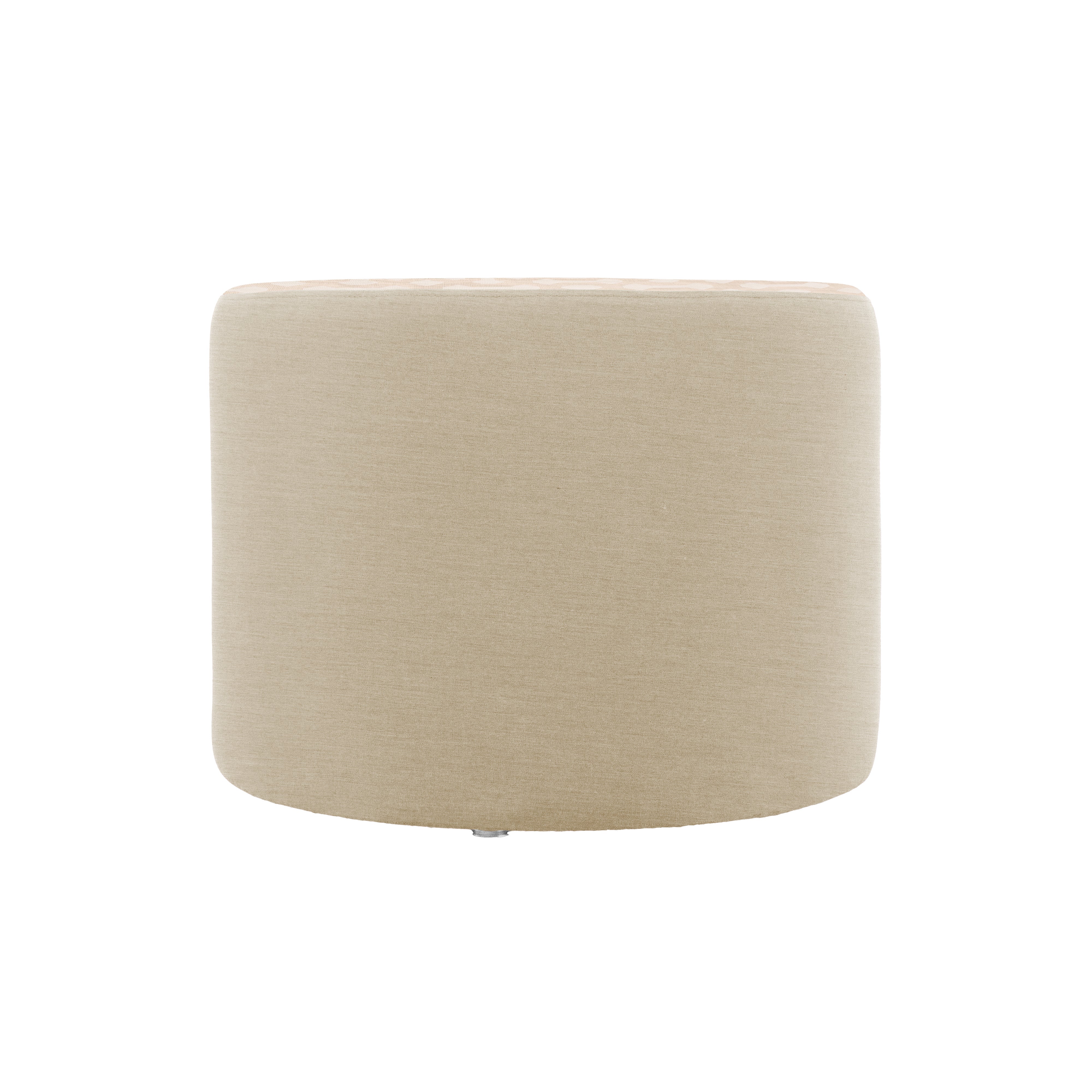 Outdoor 24" Round Ottoman with Sunbrella, 18" H - Fretwork Flax/Spectrum Sand