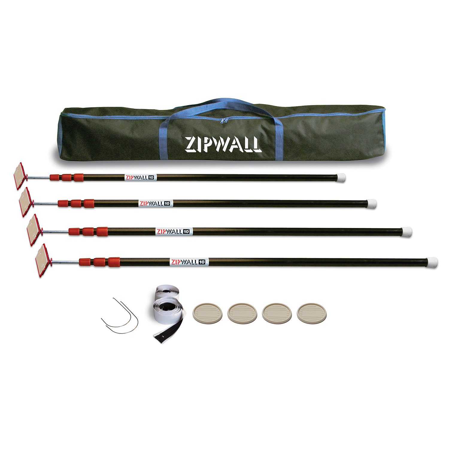 ZipWall® 10' Stainless Steel Sprint-loaded Poles w/ Standard Zippers and Carry Bag (4-pack)