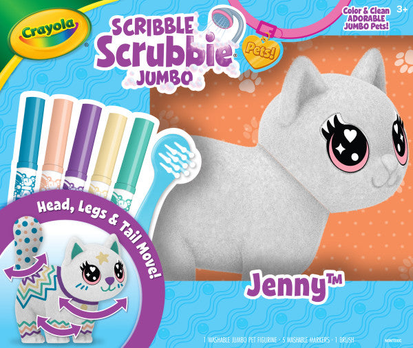 Crayola Scribble Scrubbie Jumbo, Large Posable Animal Toy, 6 Inches, Toy Cat for Girls & Boys, Animal Grooming Toy, Gift