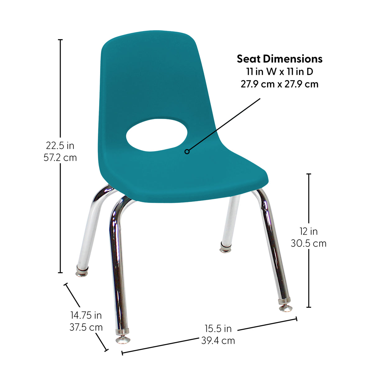 12" Stack Chair with Swivel Glides, 96-Pack/Pallet - Teal