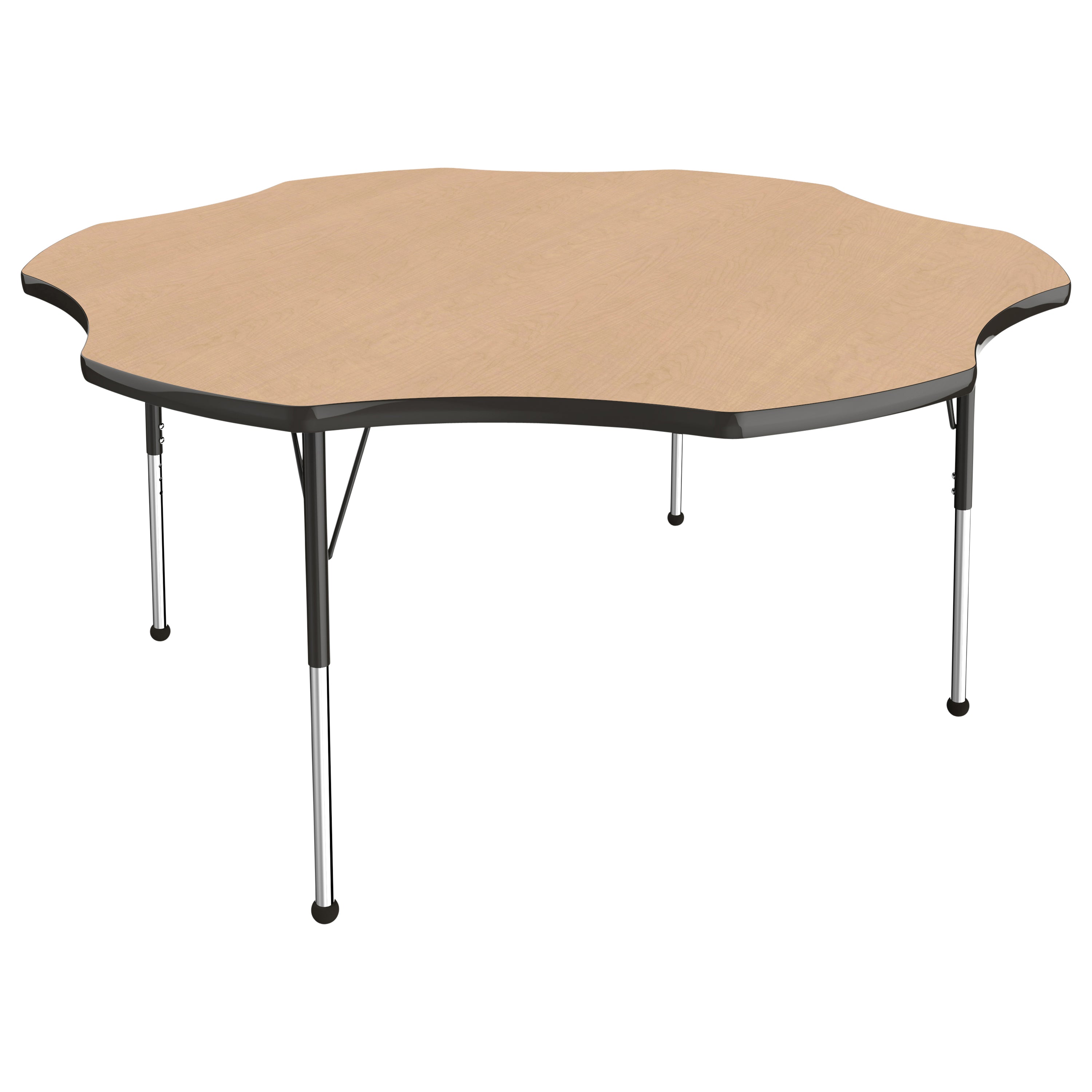 60" x 60" Flower T-Molding Activity Table with Adjustable Standard Ball Glide Legs - Maple/Black