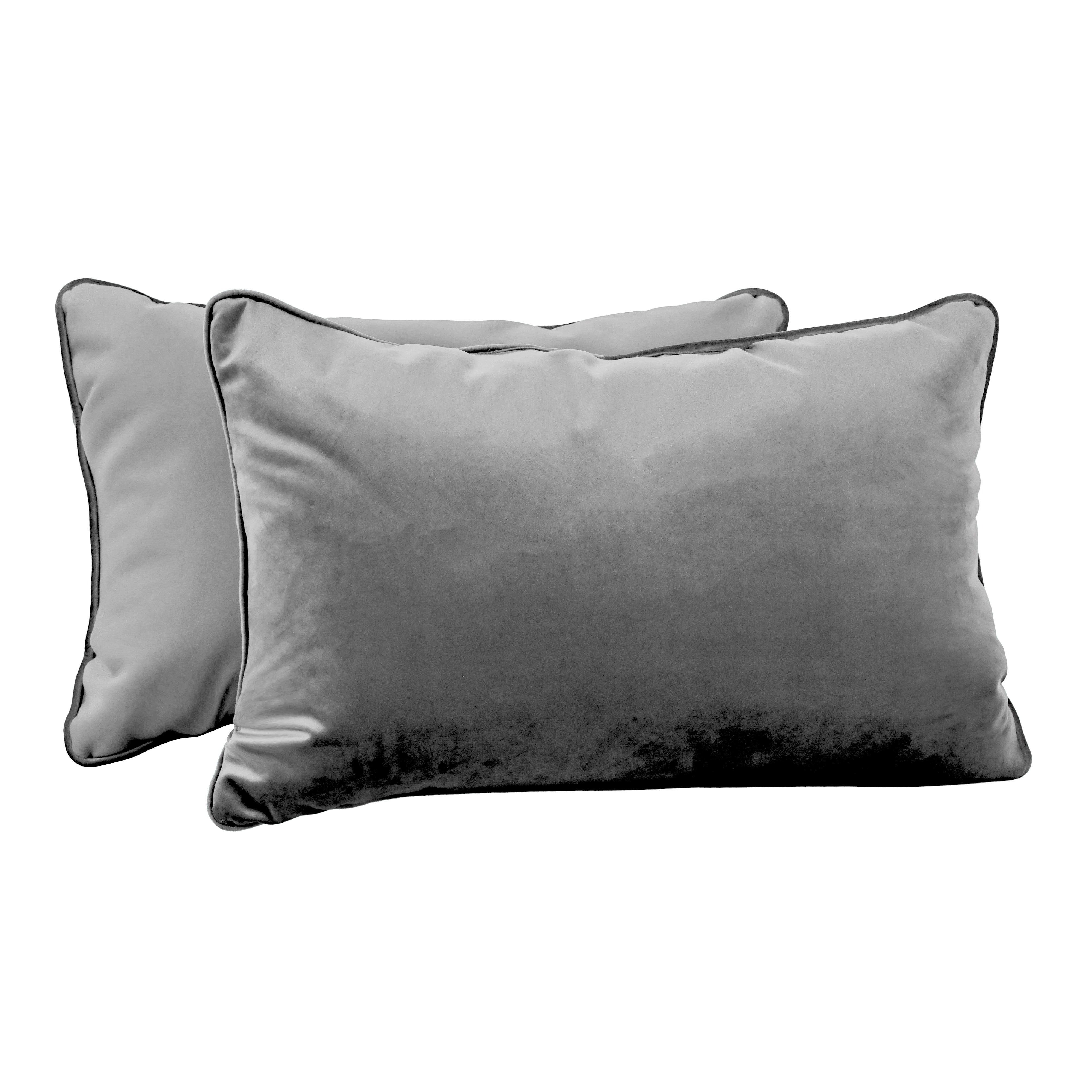 16" x 24" Rectangle Lumbar Microfiber and Faux Leather Pillow with Piping, 2-Piece - Smoke