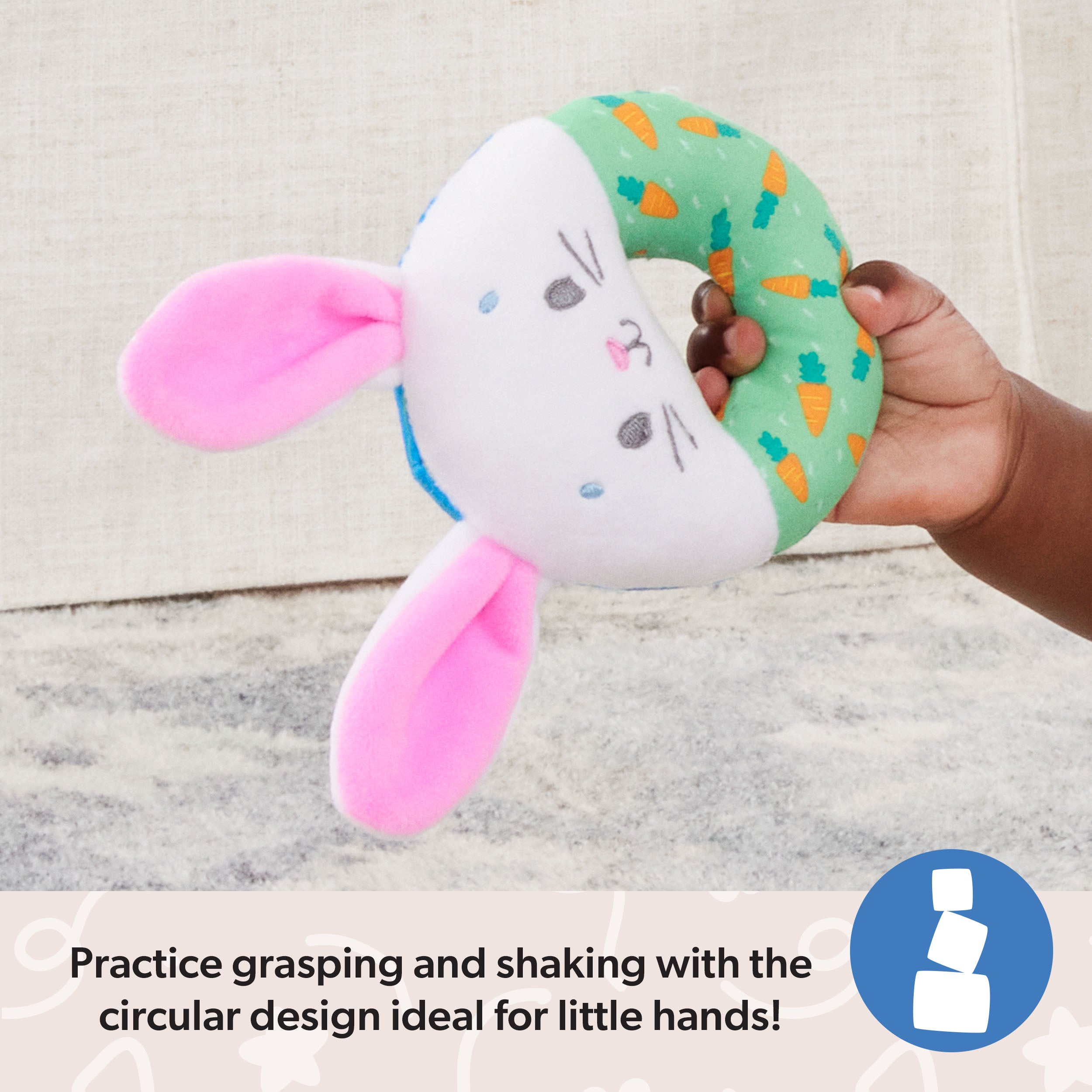 Ms. Rachel Official Hop Little Bunnies Soft Rattle Toy, Baby Teething Toys with Plush Bunny Cover, Toddler Toys for Girls & Boys for Ages 3 Months to 1+
