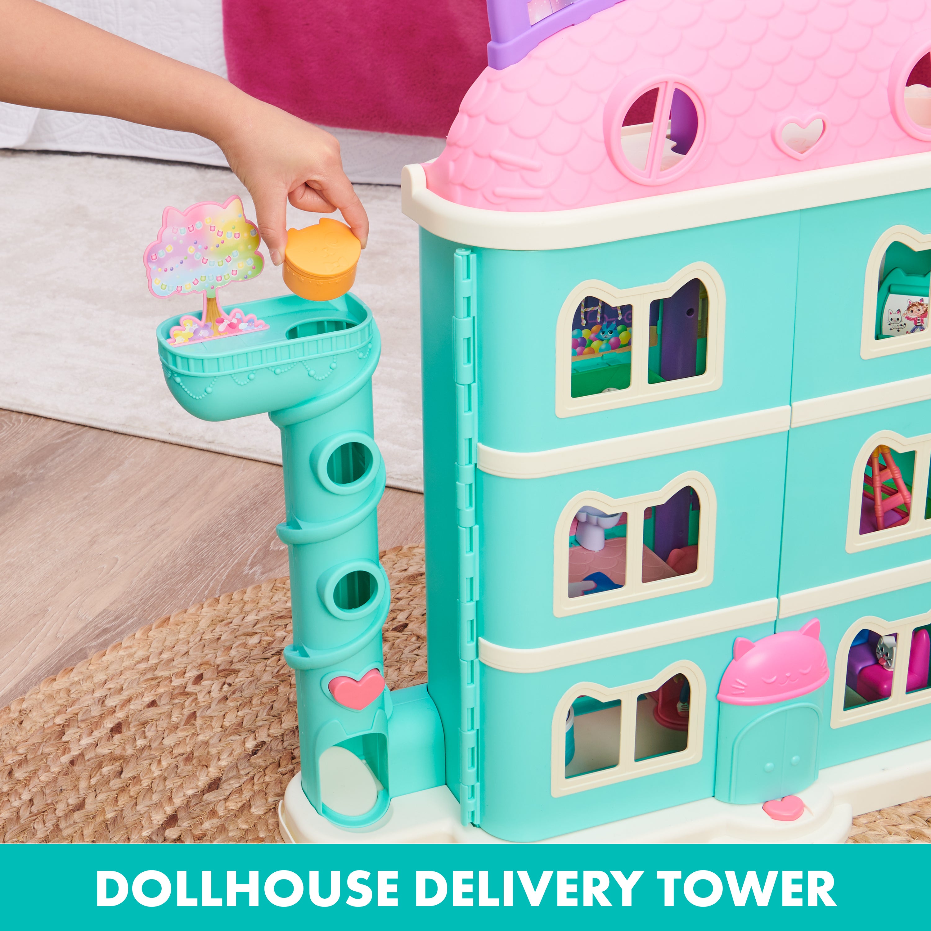 Gabby’s Dollhouse, Purrfect Dollhouse with 2 Toy Figures, 8 Furniture Pieces, 3 Accessories, 2 Deliveries and Sounds, Kids Toys for Ages 3 and up