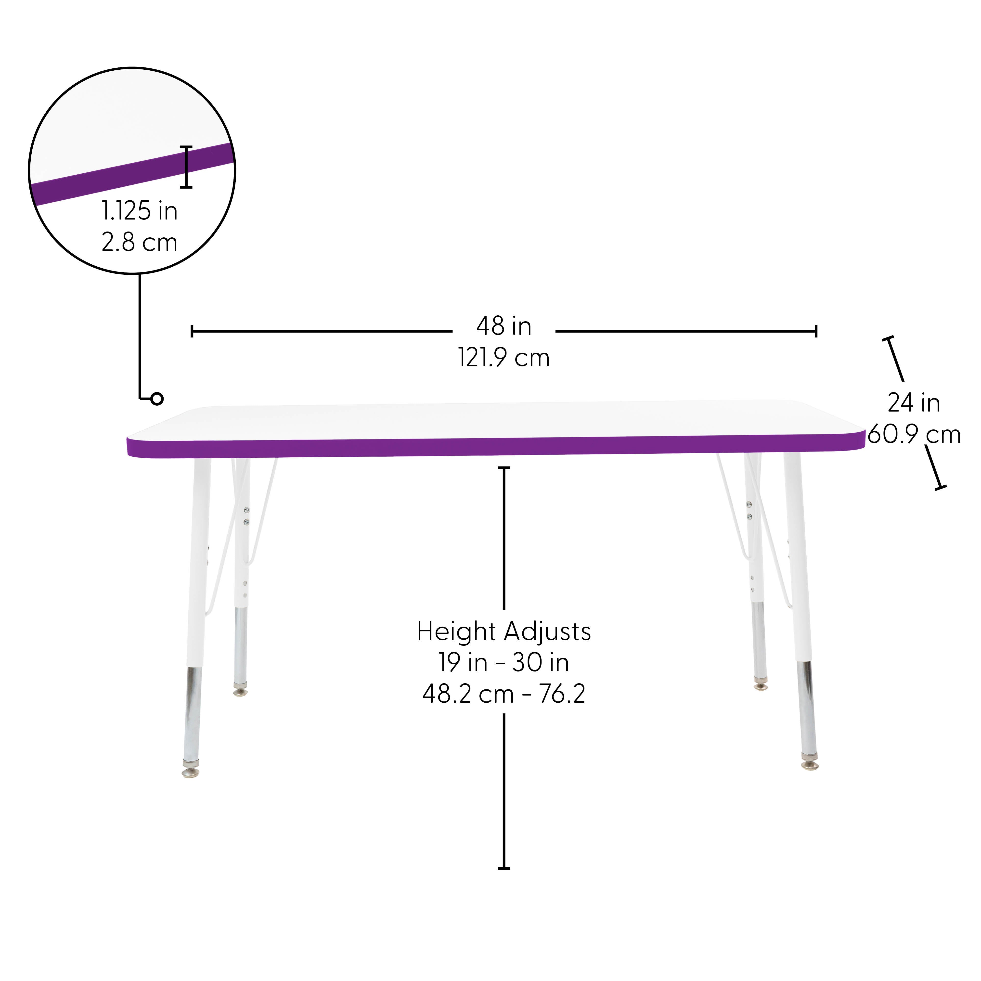 24" x 48" Rectangle Thermofused Activity Table with Adjustable Standard Swivel Glide Legs - White/Eggplant/White