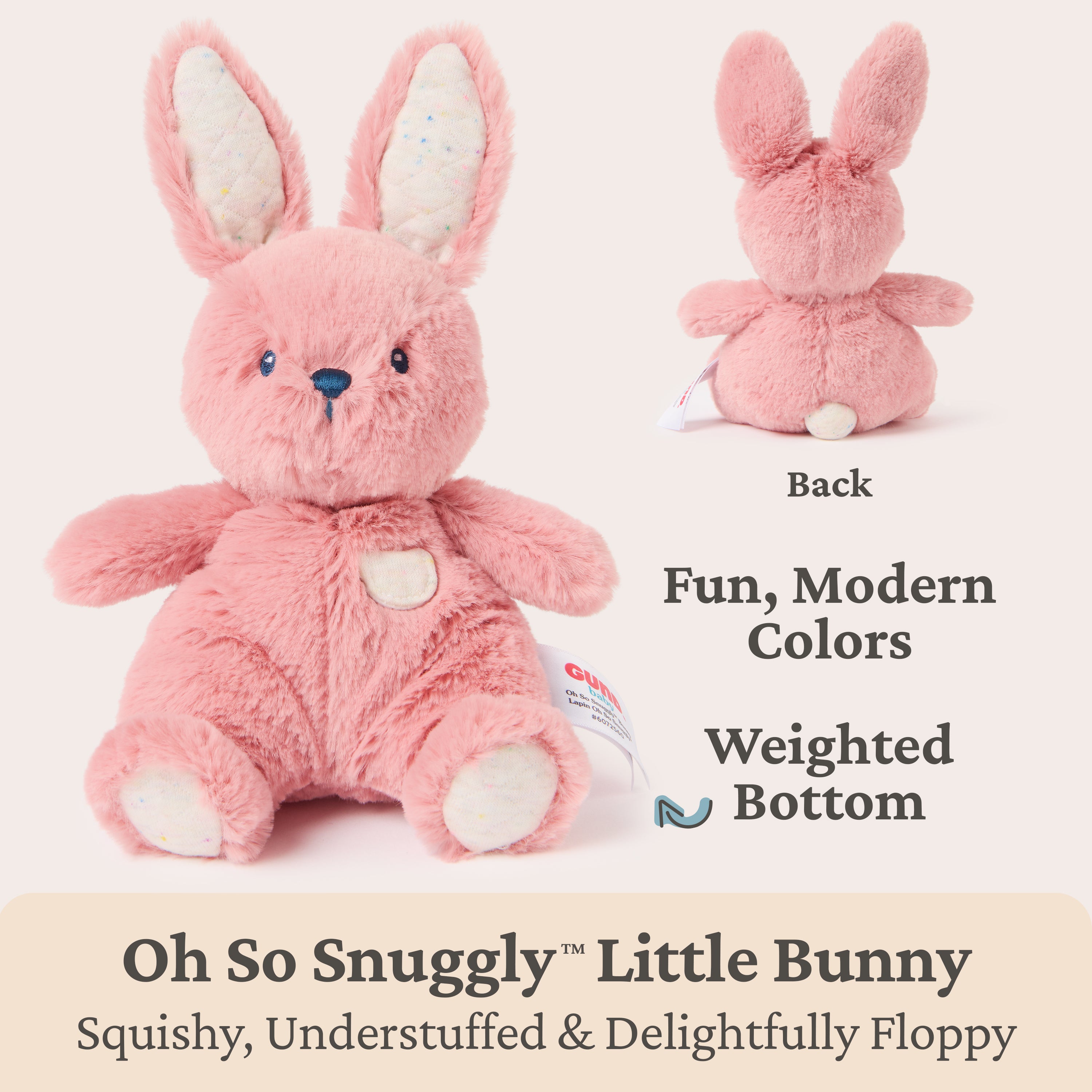 Baby GUND Oh So Snuggly Littles Bunny Rabbit, Small Stuffed Animals, Bunny Stuffed Animal, Plush Toys for Infants and Toddlers, Pink, 7”