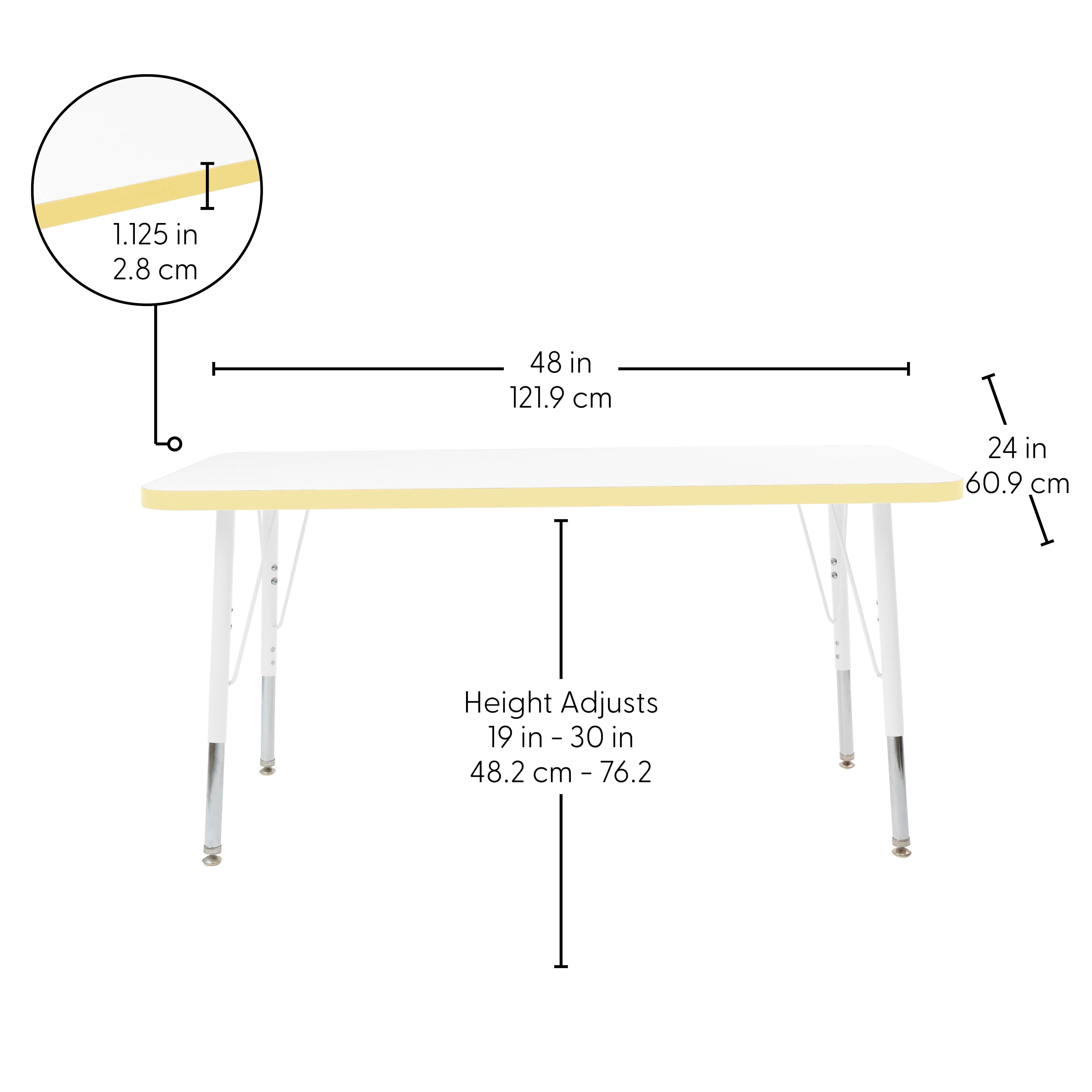 24" x 48" Rectangle Thermofused Activity Table with Adjustable Standard Swivel Glide Legs - White/Squash/White