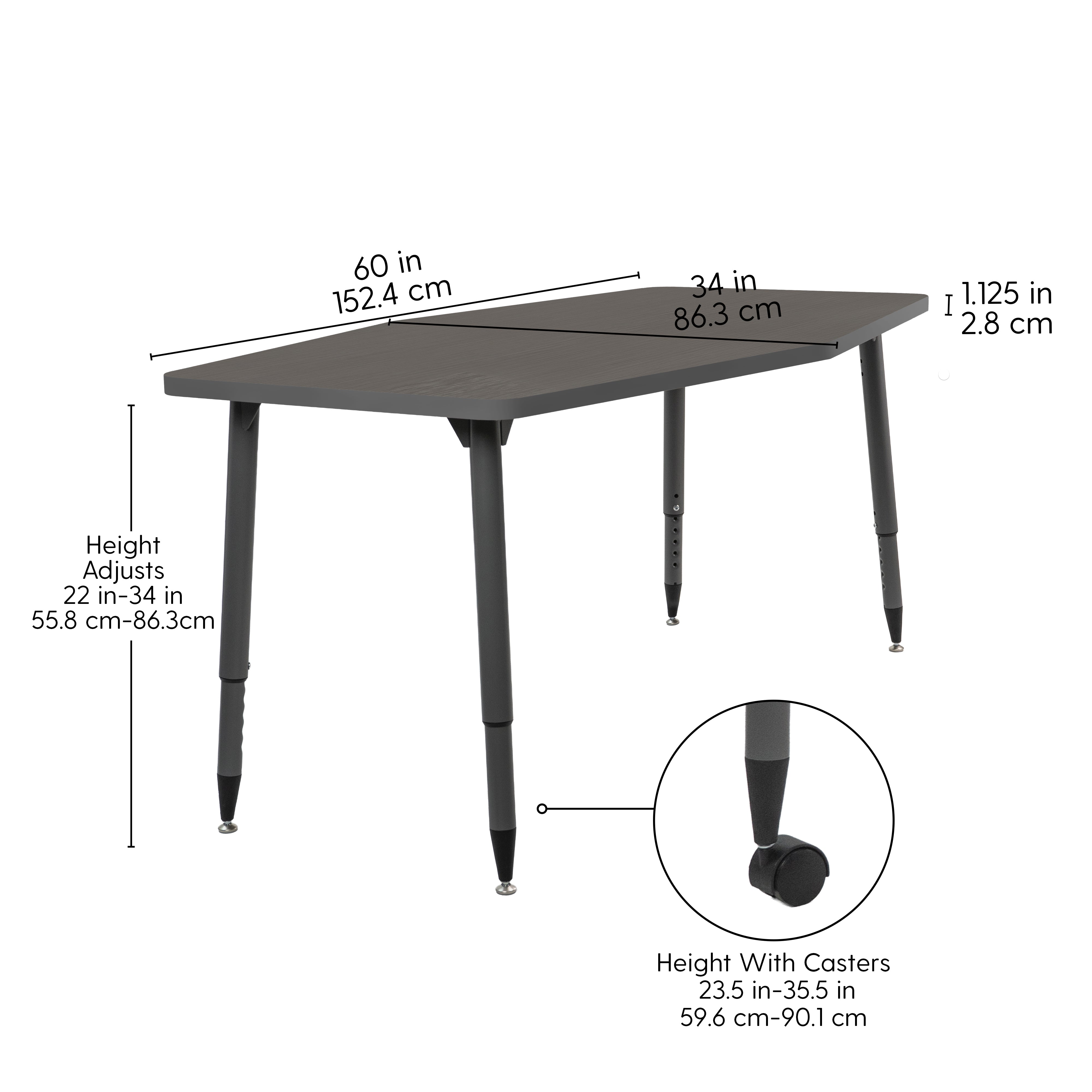 Adapte 34" x 60" Long Hexagon Thermofused Activity Table with Adjustable Tapered Legs - Cosmic Strandz/North Sea