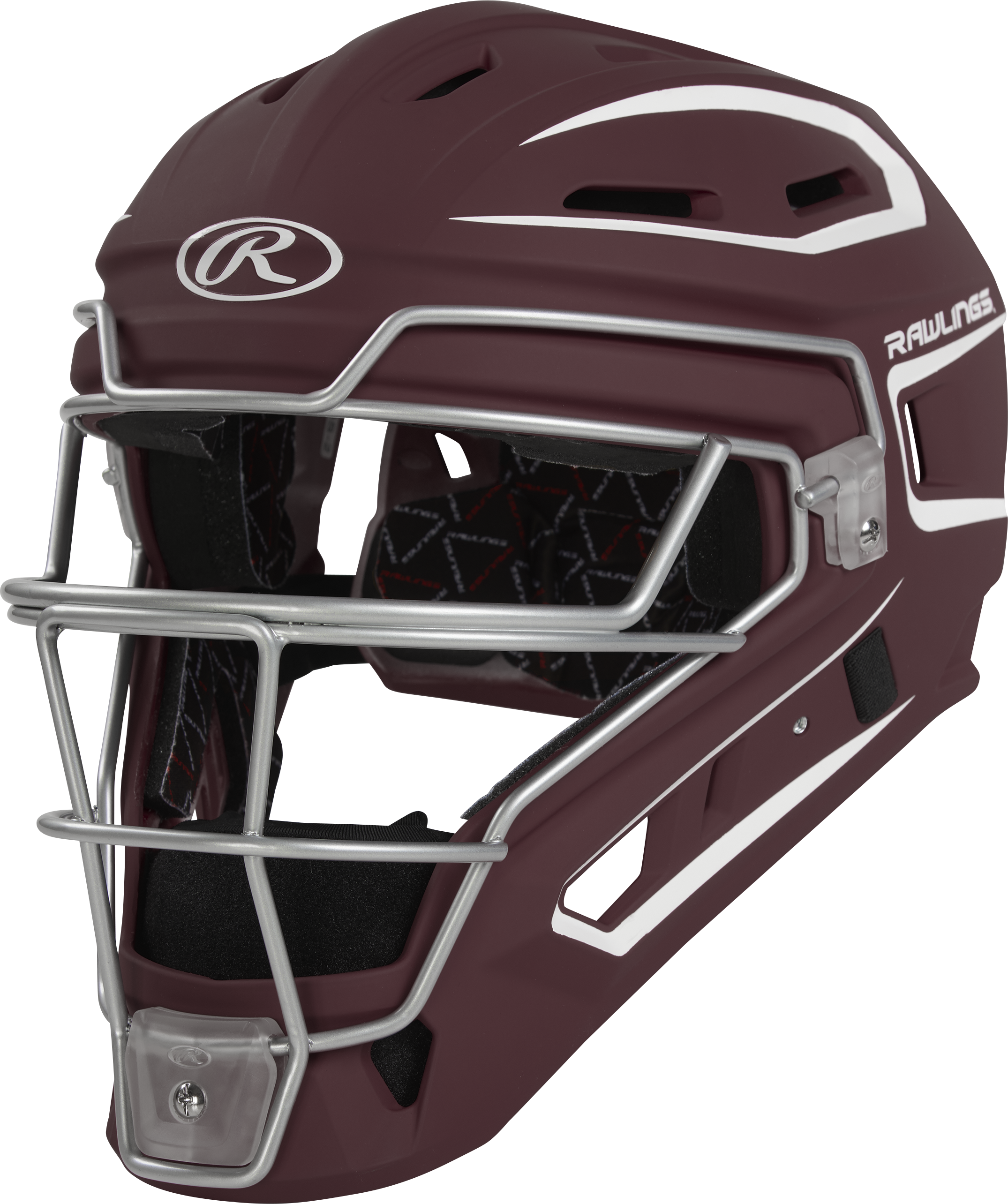 Rawlings Velo 2.0 Matte Junior Catchers Helmet - Maroon/White