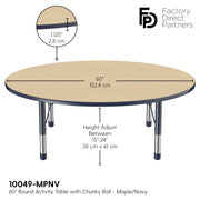 60" Round T-Molding Activity Table with Adjustable Chunky Legs - Maple/Navy