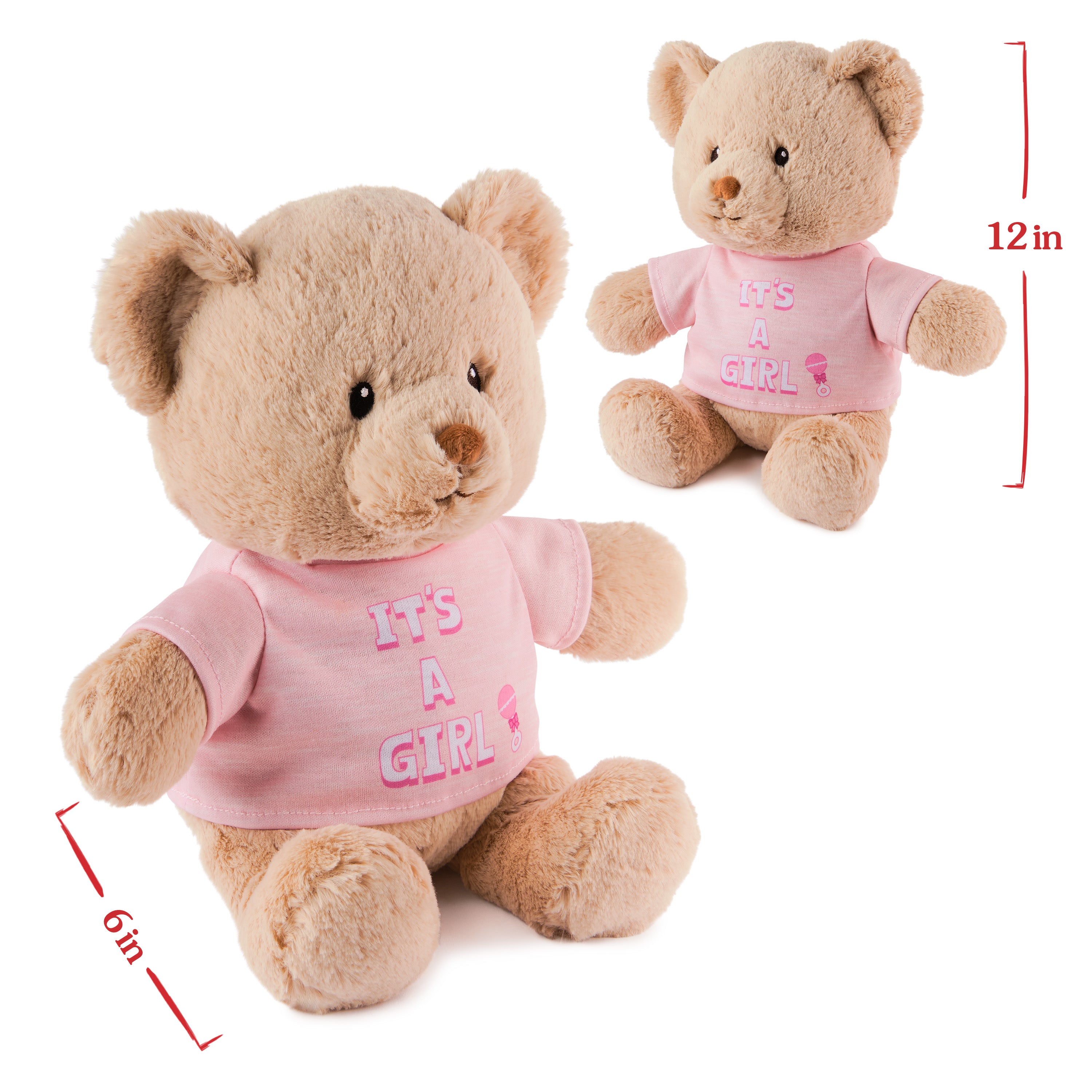 GUND “It's a Girl” Sustainable Message Bear with Pink T-Shirt, Teddy Bear Made from 100% Recycled Materials for Ages 1 and Up, Tan, 12”