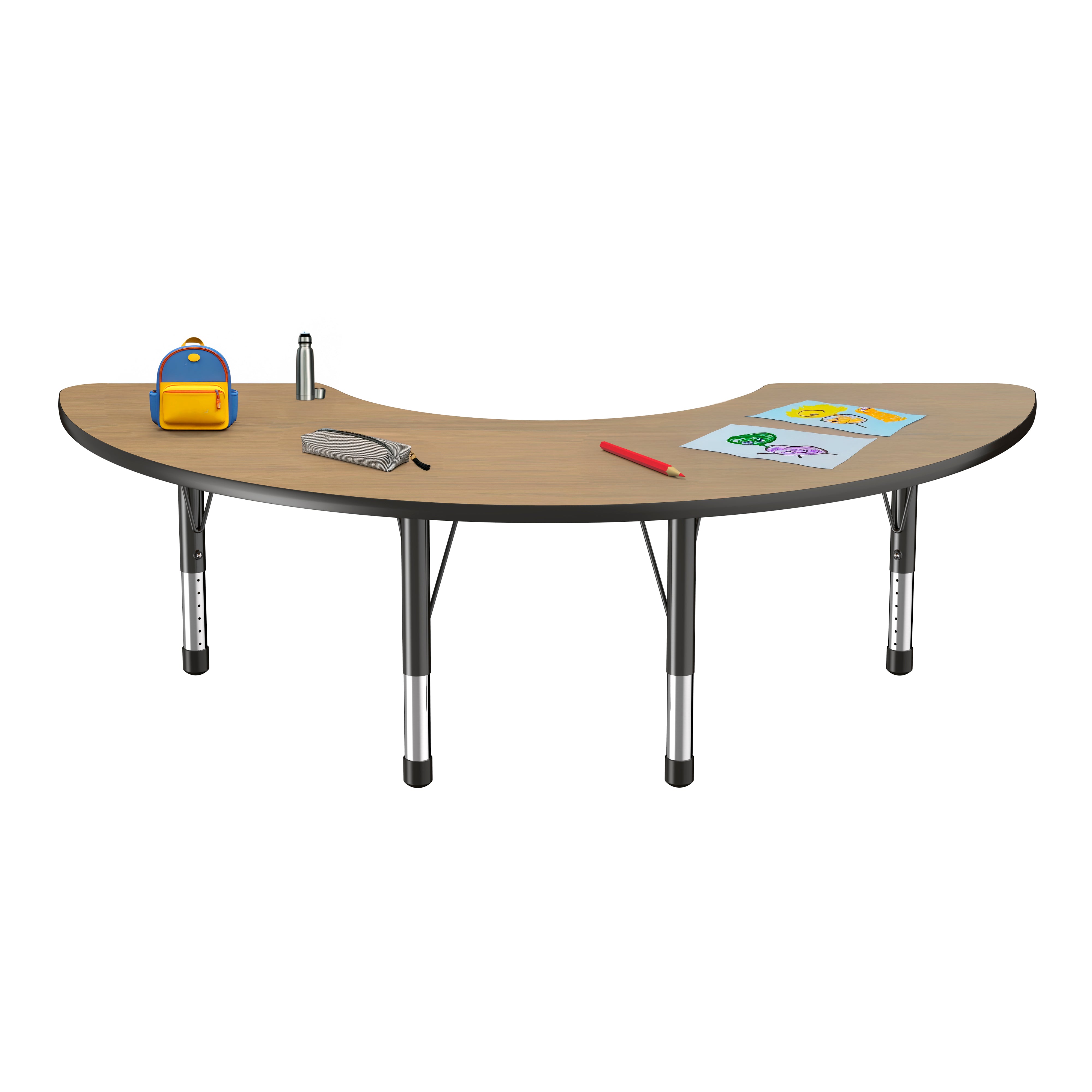 36" x 72" Half Moon T-Molding Activity Table with Adjustable Chunky Legs - Pasadena Oak/Black