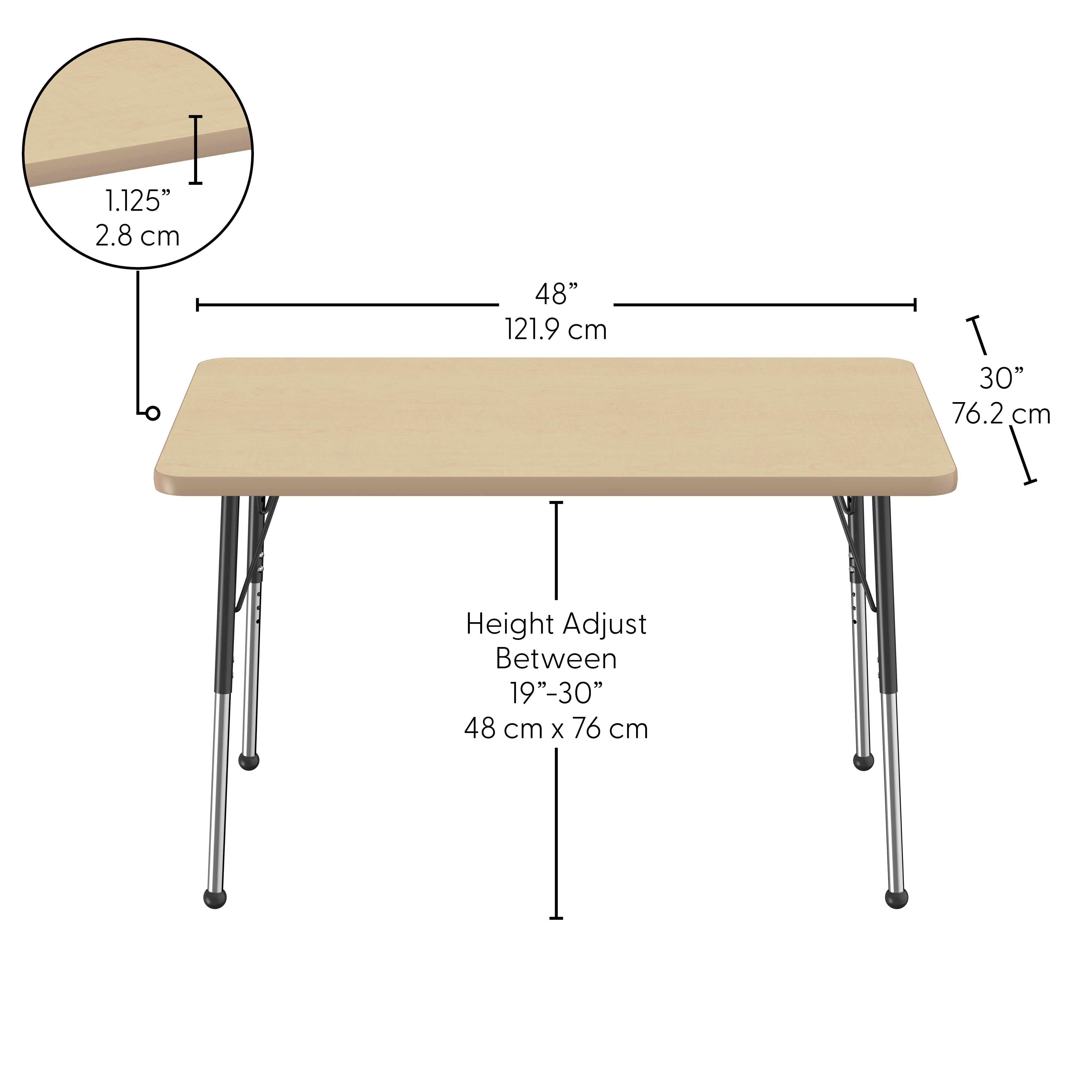 30" x 48" Rectangle Thermofused Activity Table with Adjustable Standard Ball Glide Legs - Maple/Maple/Black