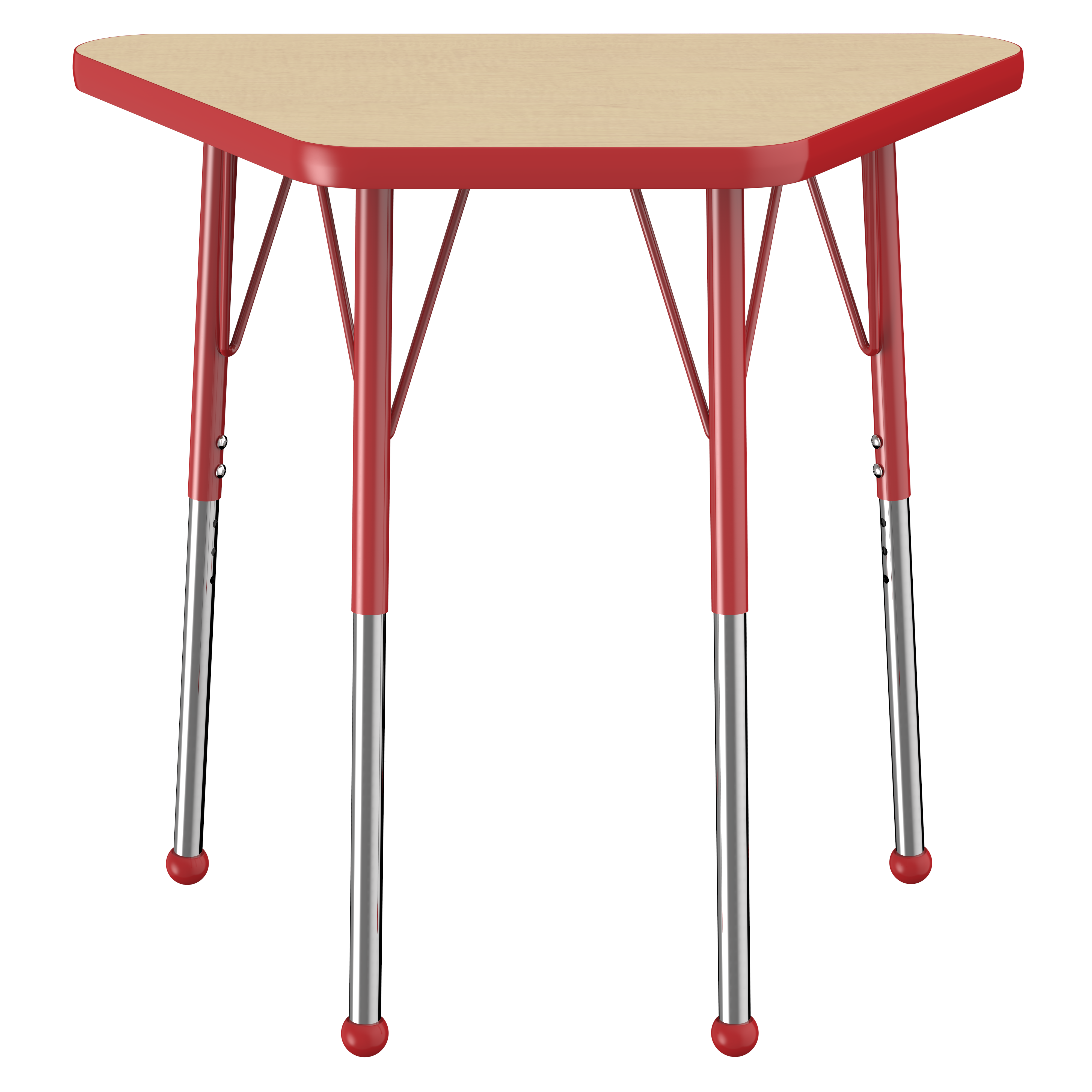 18" x 30" Trapezoid T-Molding Activity Table with Adjustable Standard Ball Glide Legs - Maple/Red