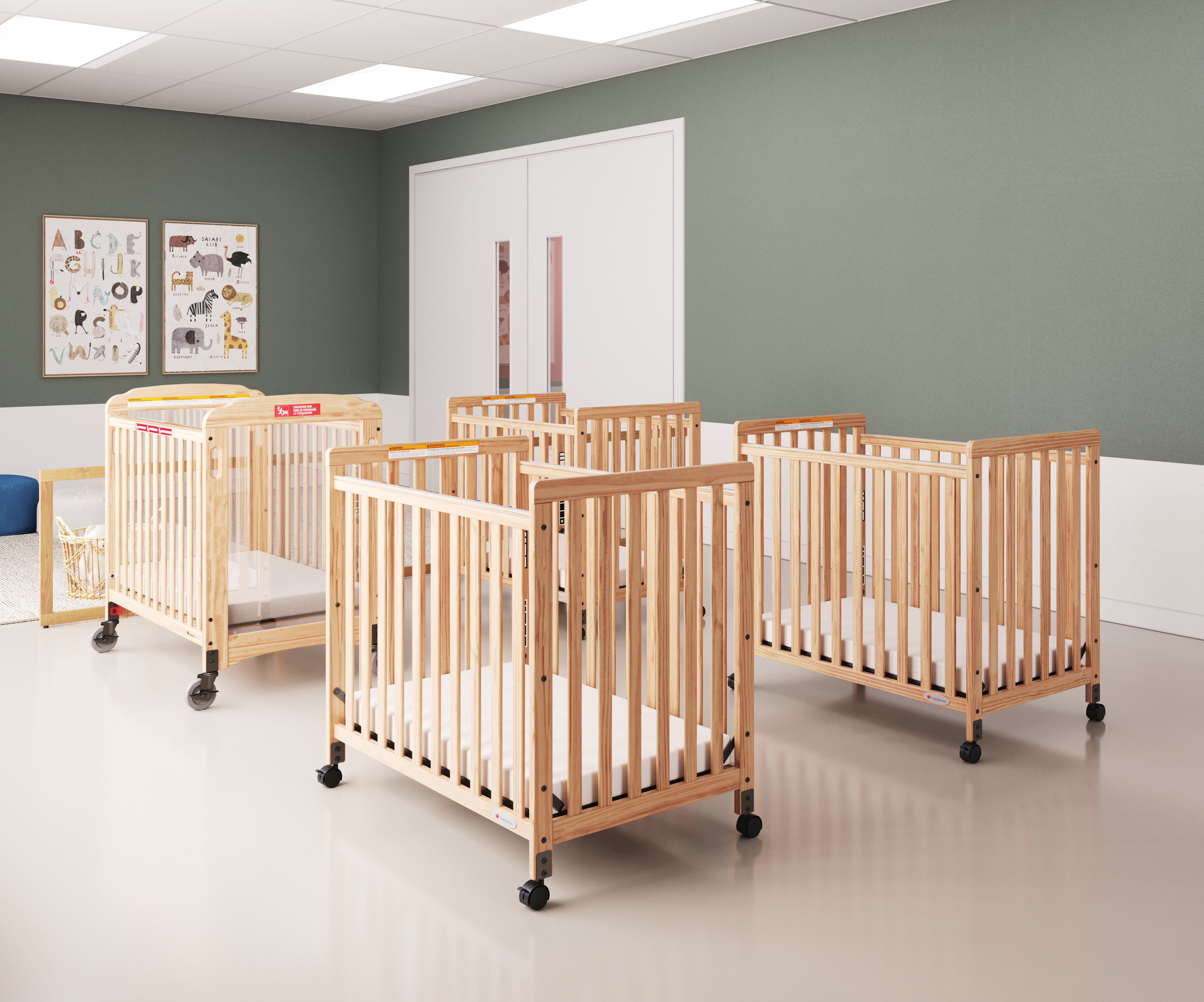 SafetyCraft® Fixed-Side Compact Wood Crib, Slatted End Panels