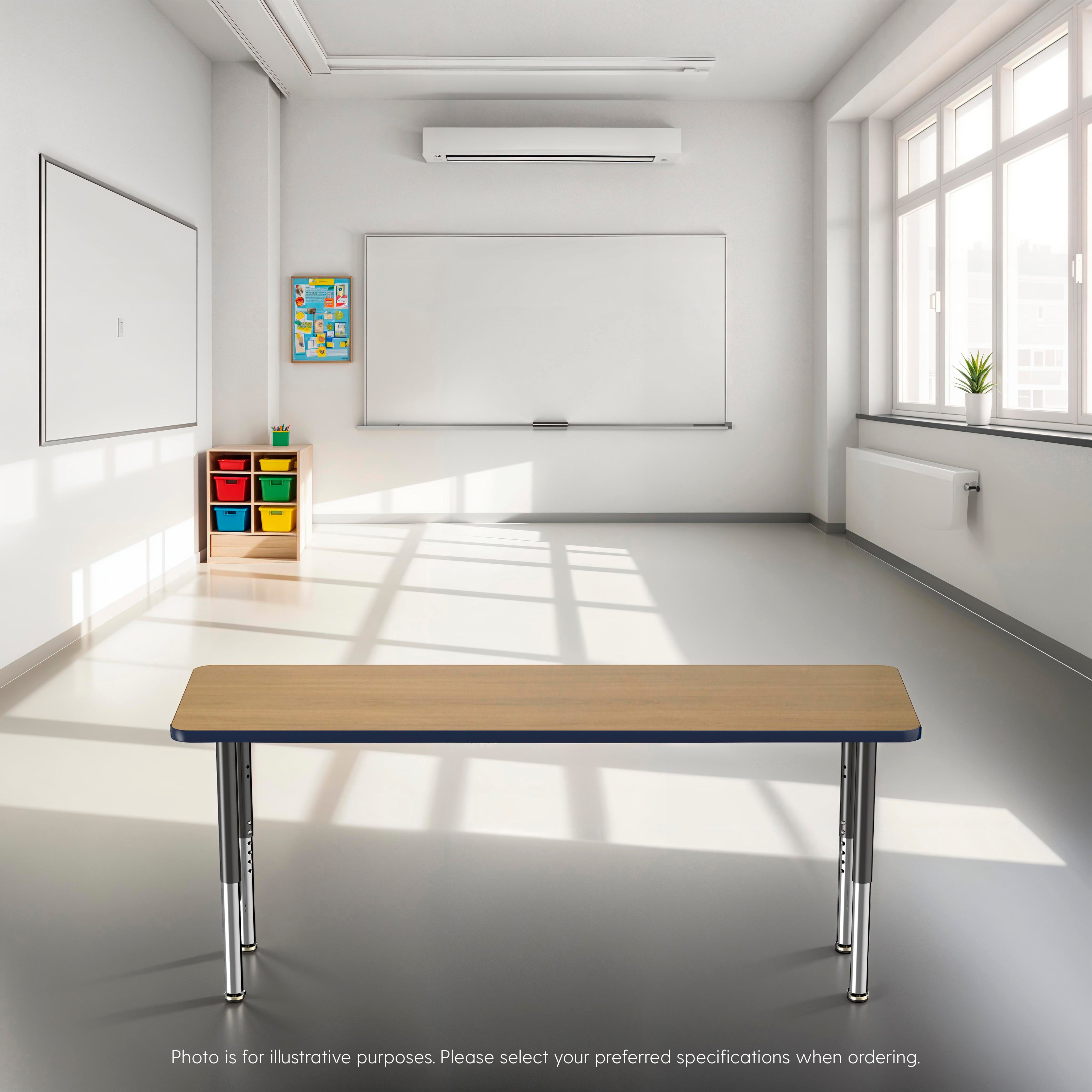 24" x 72" Rectangle T-Molding Activity Table with Adjustable Super Legs - Pasadena Oak/Navy/Black