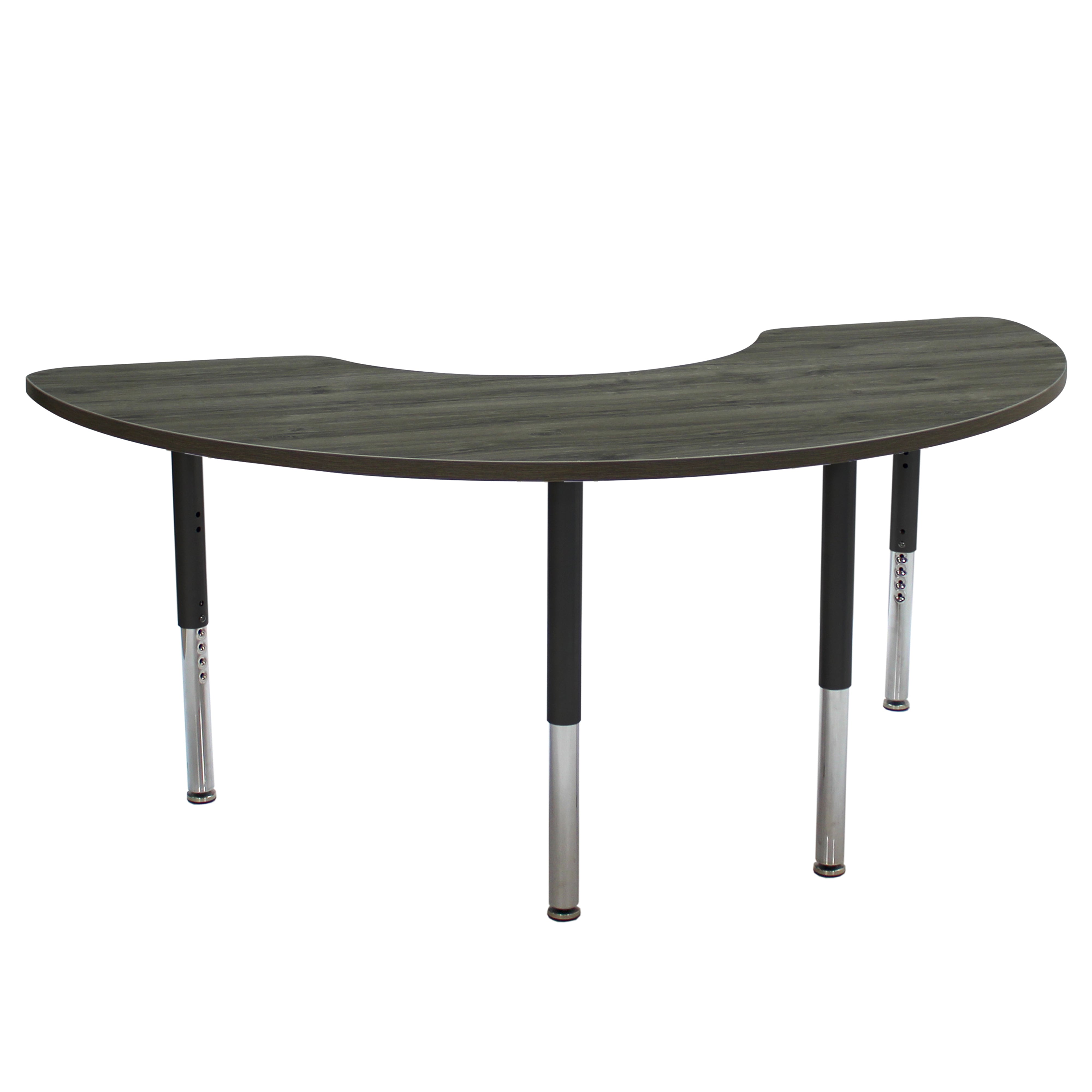 36" x 72" Half Moon La Madera Activity Table with Adjustable Super Legs - Gray Wood/Black