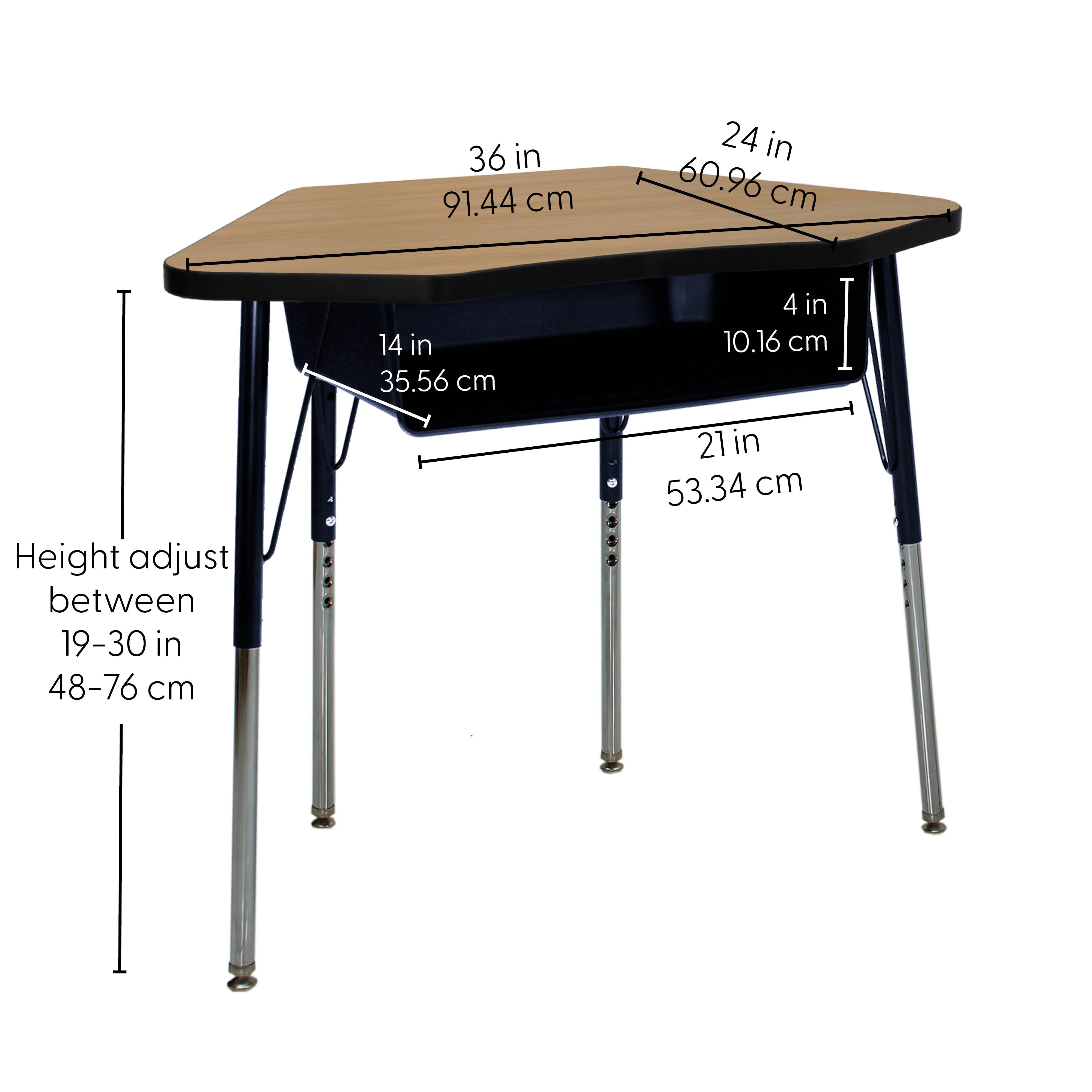 24" x 36" Petal Book Box Desk with Adjustable Standard Swivel Glide Legs, 2-Piece - Pasadena Oak/Black