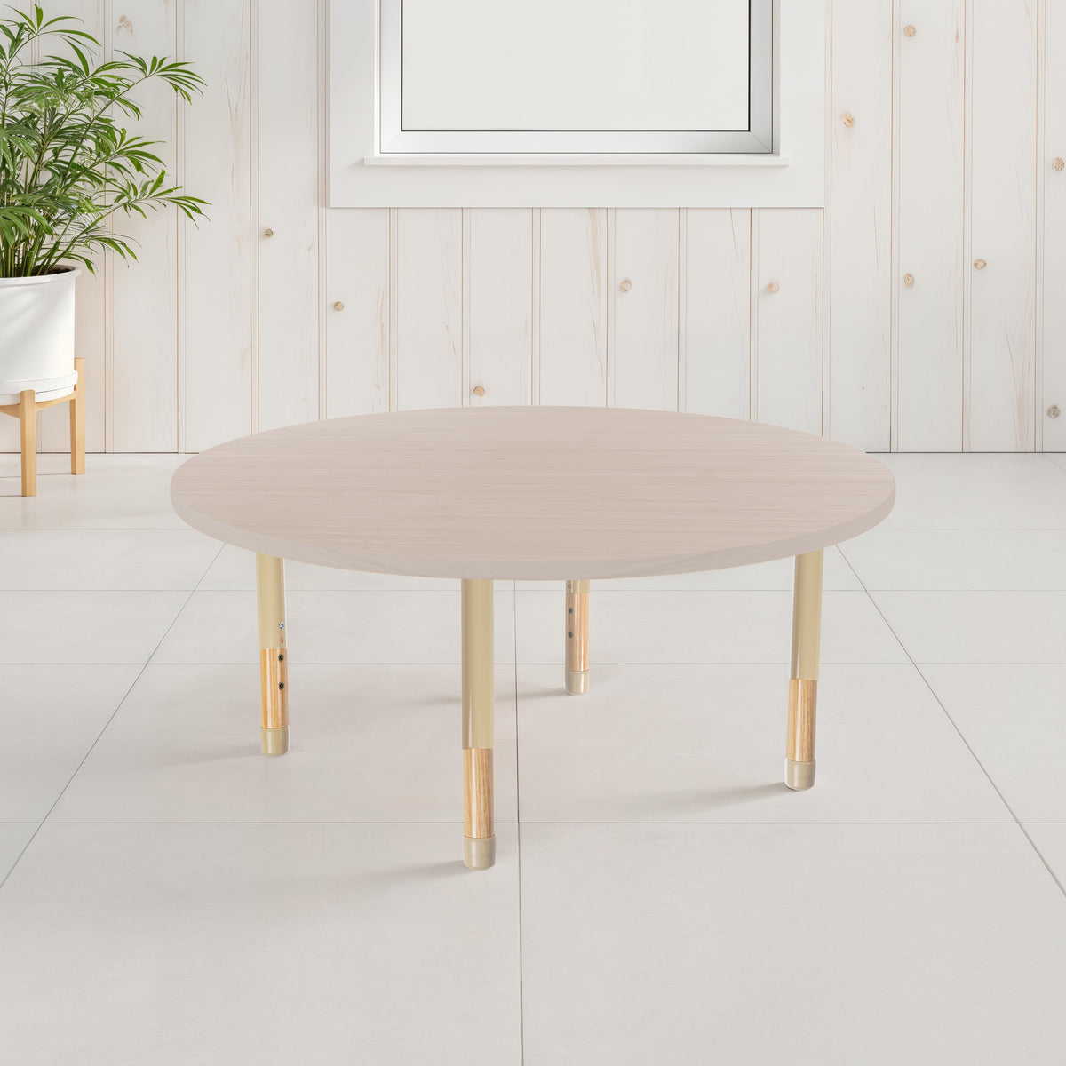 48" x 48" Round Thermofused Activity Table with Adjustable Chunky Wood Legs - Asian Sand/Sand/Natural