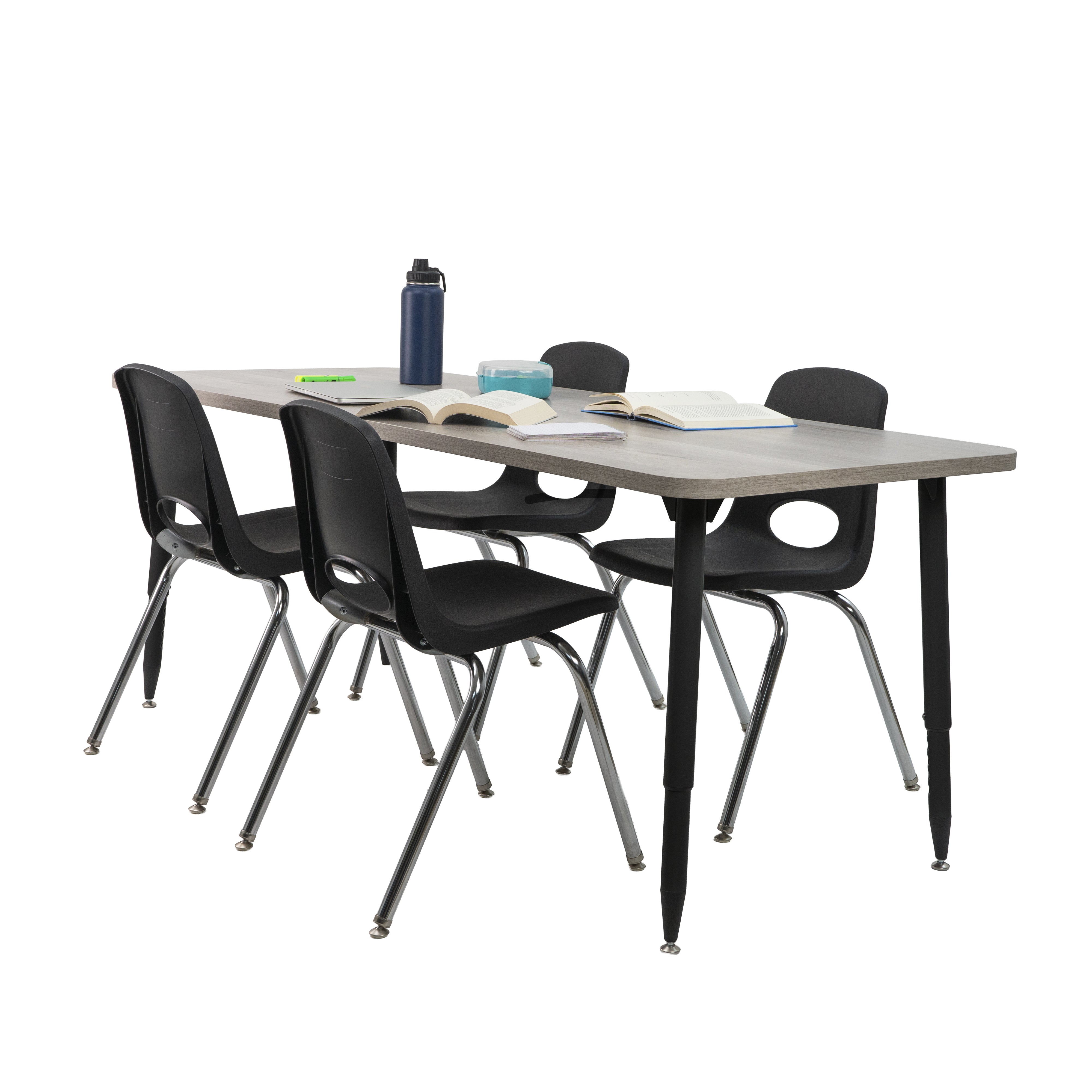 Adapte 34" x 60" Long Hexagon Woodgrain Activity Table with Adjustable Tapered Legs - Light Gray Wood/Black