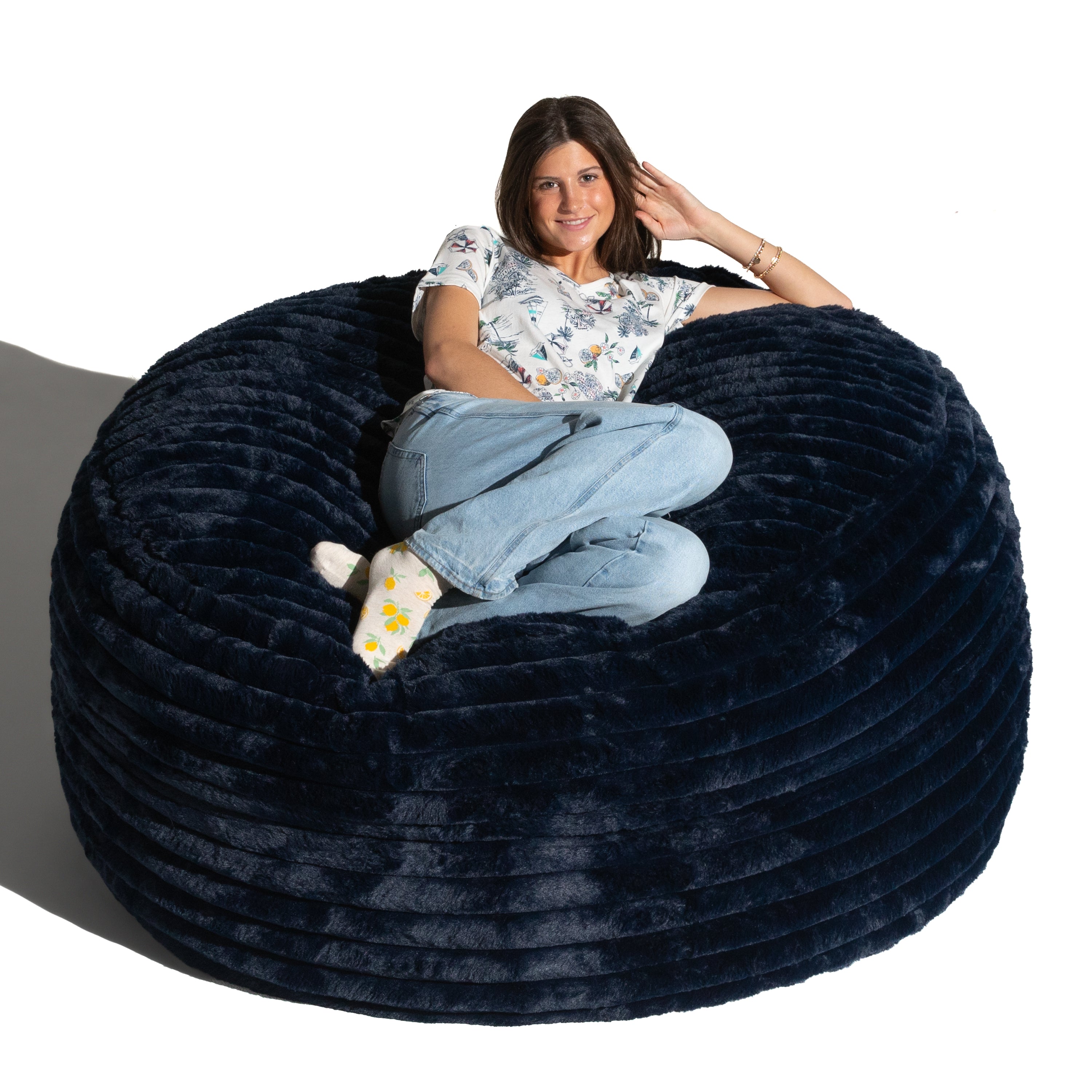 Jaxx 5 Foot Saxx Bean Bag Chair for Adults - Luxe Faux Fur, Mondo Midnight Blue
