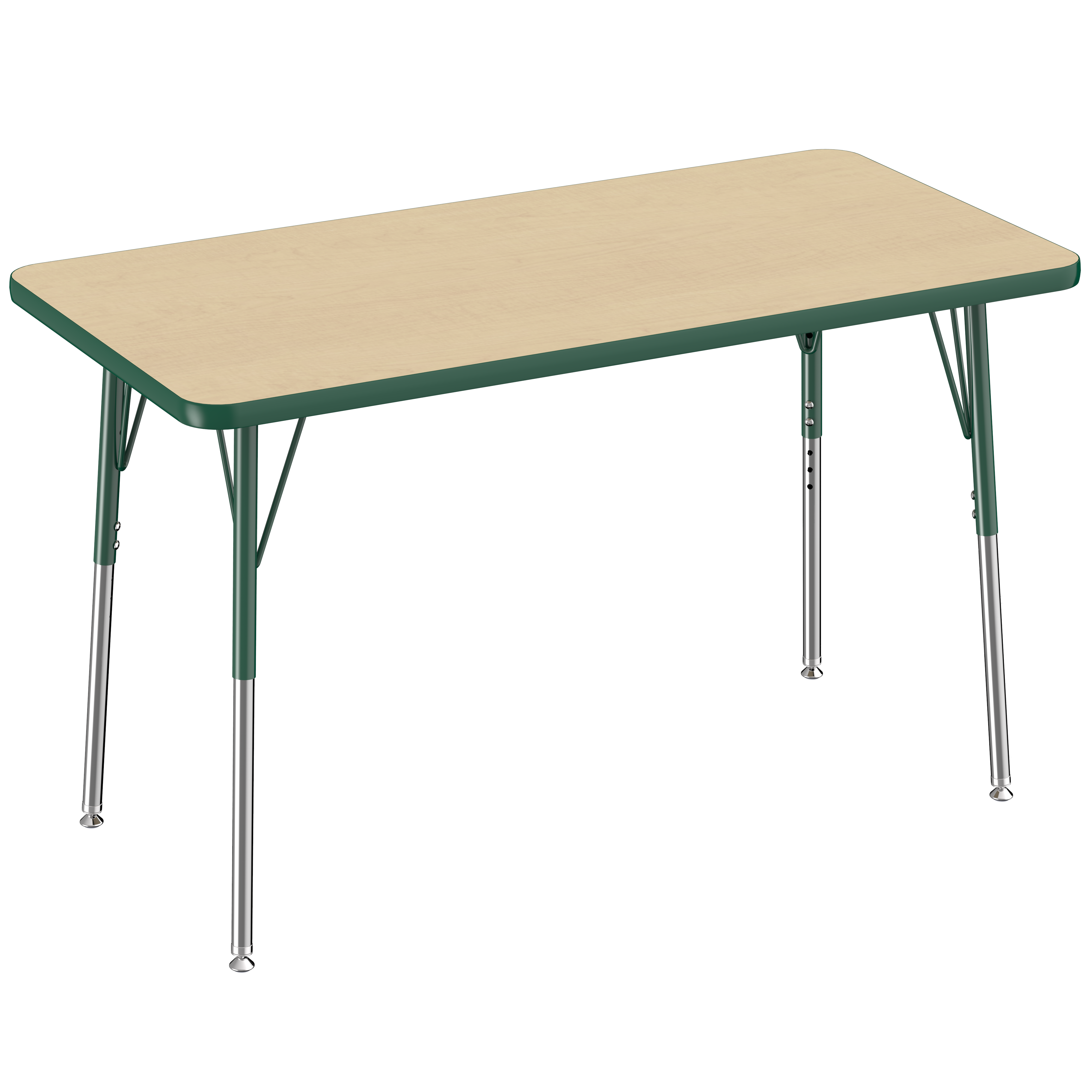 24" x 48" Rectangle T-Molding Activity Table with Adjustable Standard Swivel Glide Legs - Maple/Green