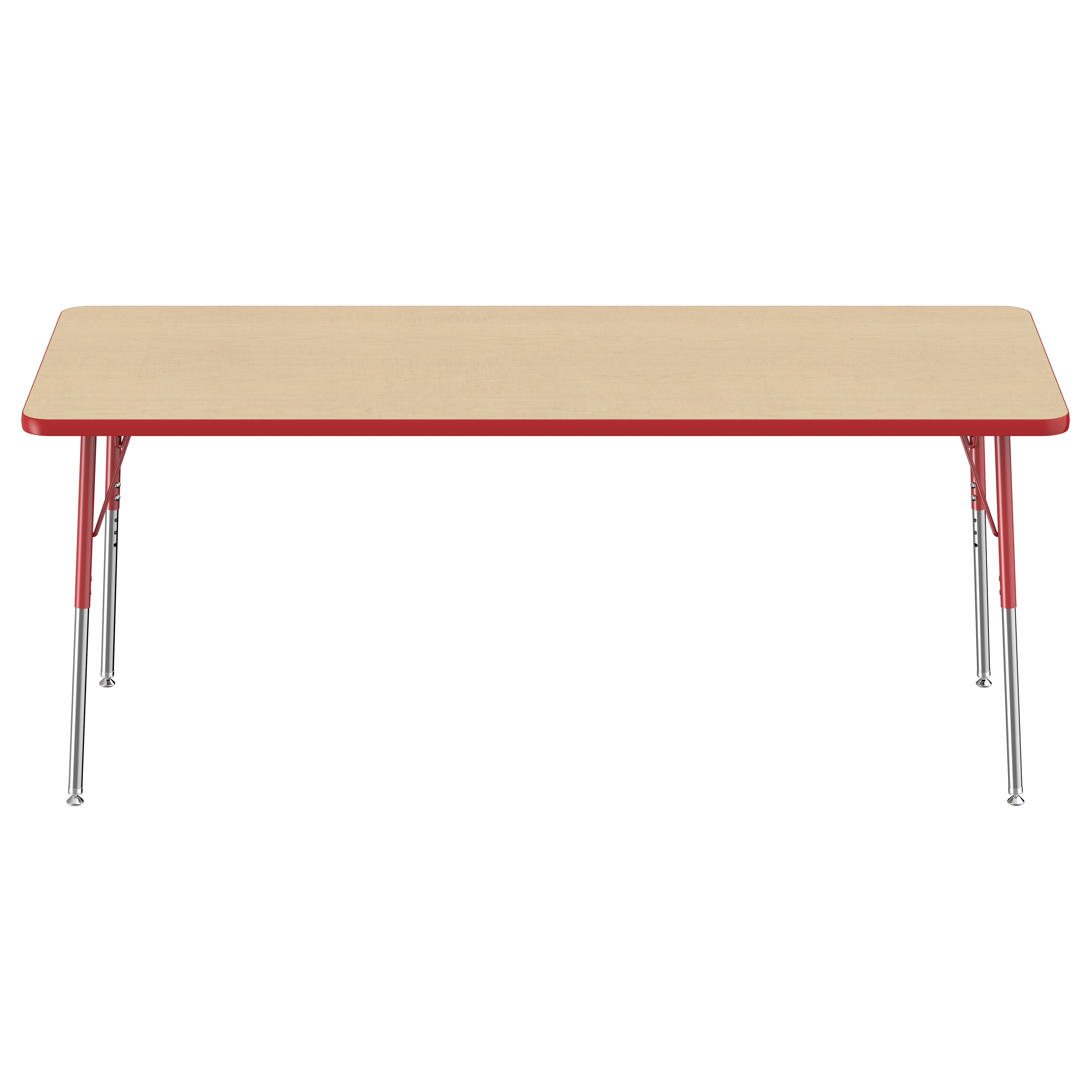 30" x 72" Rectangle T-Molding Activity Table with Adjustable Standard Swivel Glide Legs - Maple/Red