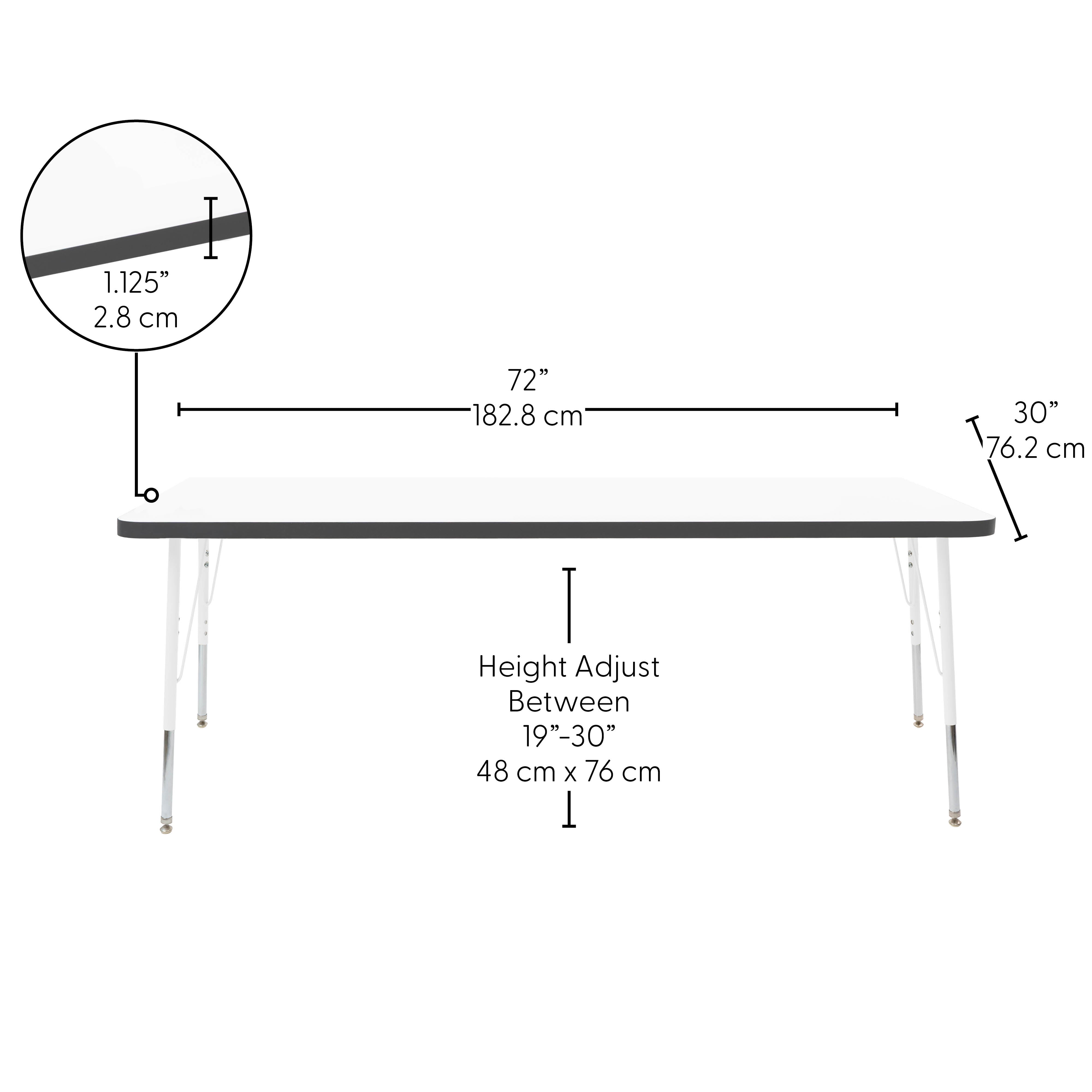30" x 72" Rectangle Thermofused Activity Table with Adjustable Standard Swivel Glide Legs - White/Black/White