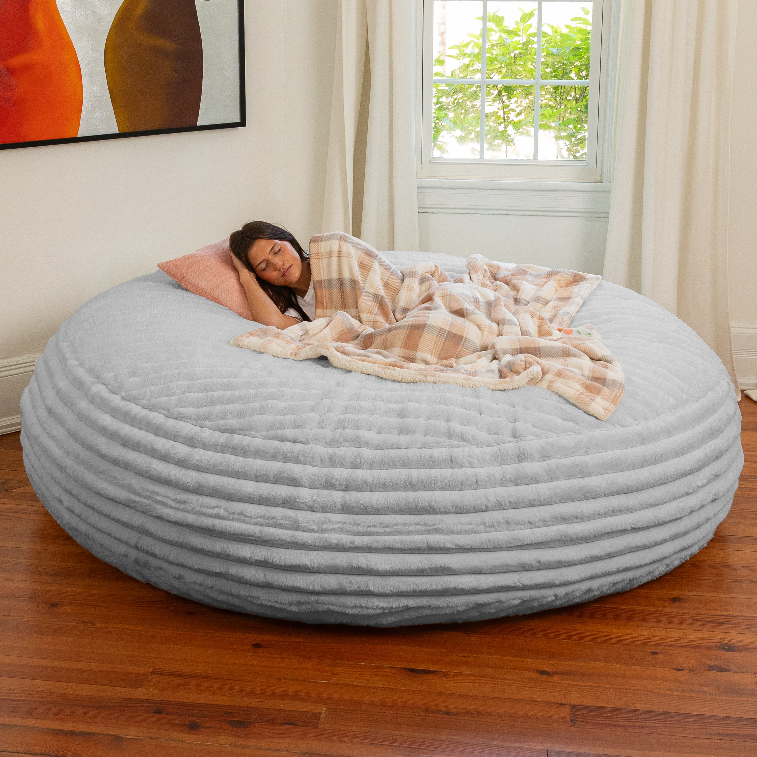 Jaxx Cocoon Bean Bag Bed for Adults - 2-in-1 Giant Bean Bag Sleeper and Convertible Lounger - Made in the USA - 7 Foot, Mondo Fur Grey