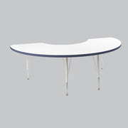 36" x 72" Half Moon Thermofused Activity Table with Adjustable Standard Swivel Glide Legs - White/Navy/White
