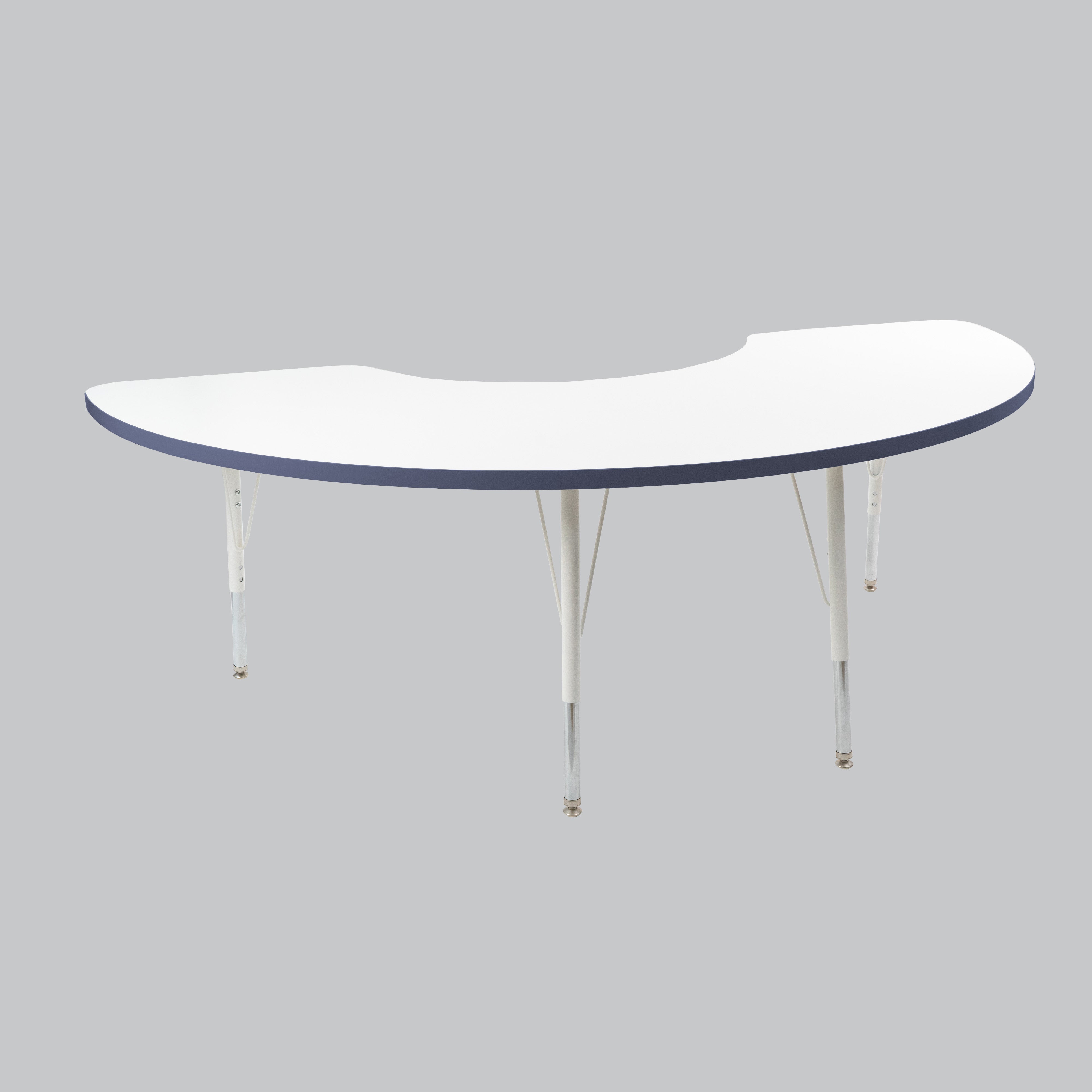 36" x 72" Half Moon Thermofused Activity Table with Adjustable Standard Swivel Glide Legs - White/Navy/White